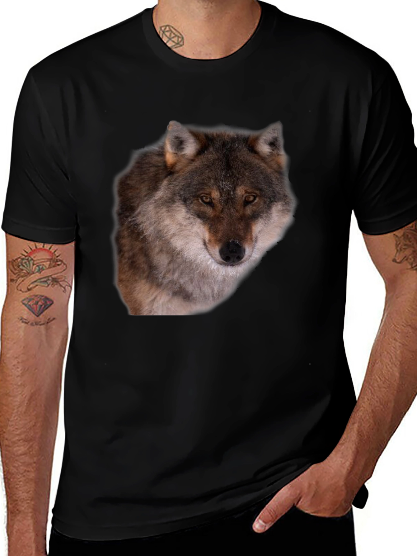Wolf Graphic Tee - Black Animal Print T-Shirt