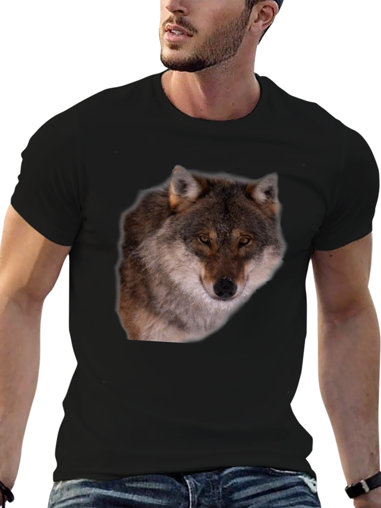 Wolf Graphic Tee - Black Animal Print T-Shirt