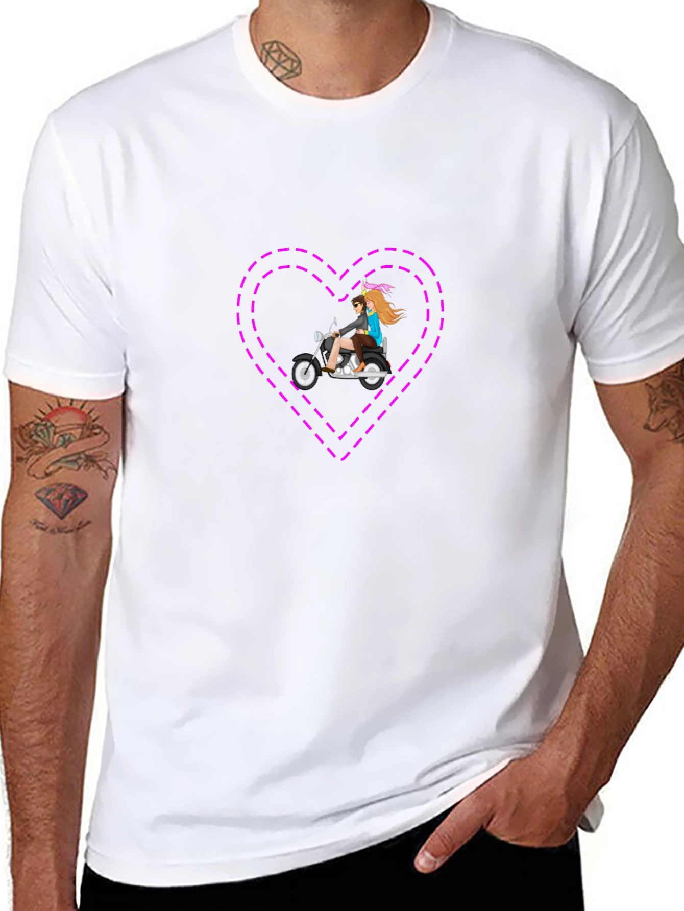Motorcycle Heart Graphic Tee - Stylish Black T-Shirt