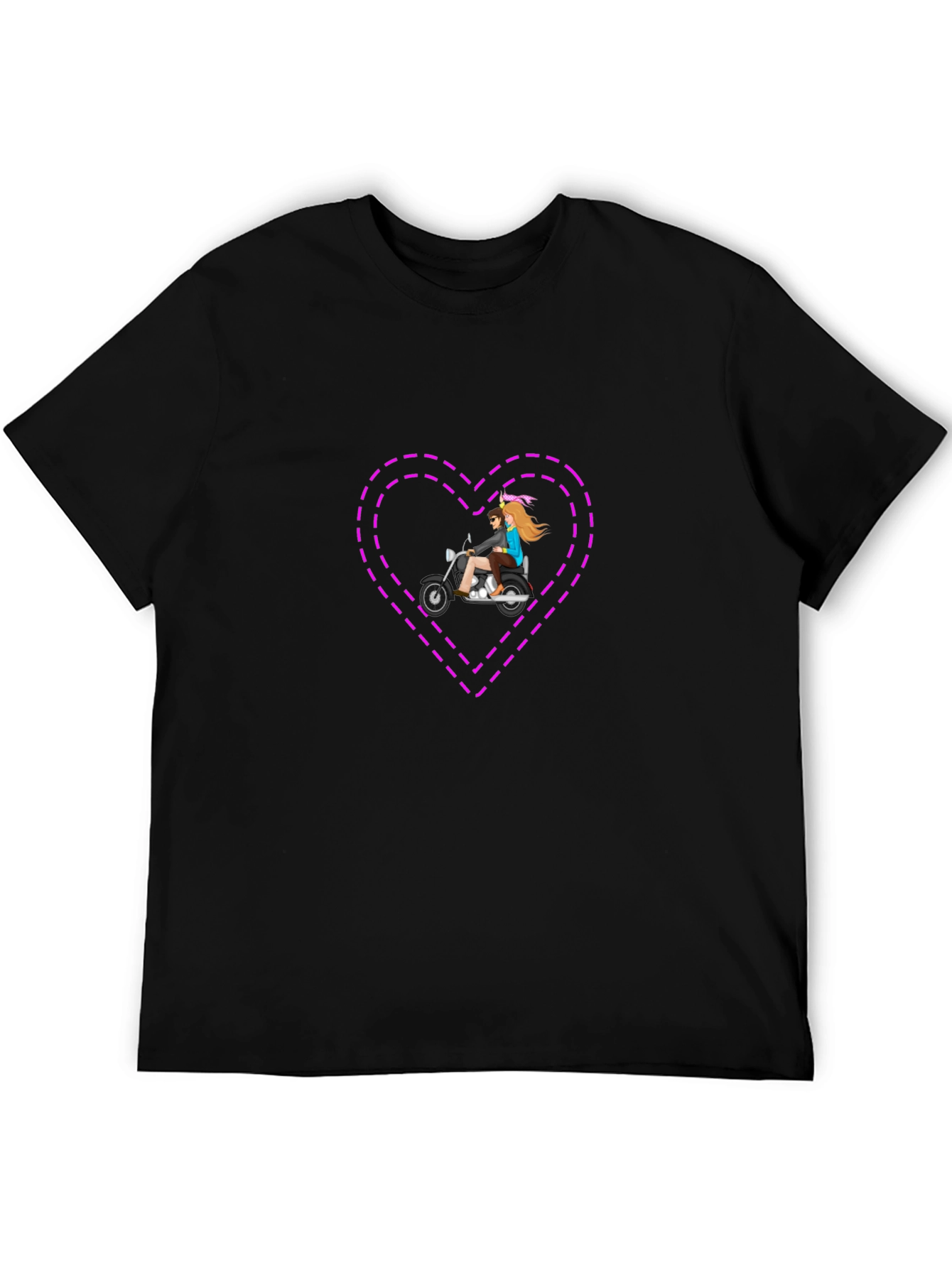 Motorcycle Heart Graphic Tee - Stylish Black T-Shirt