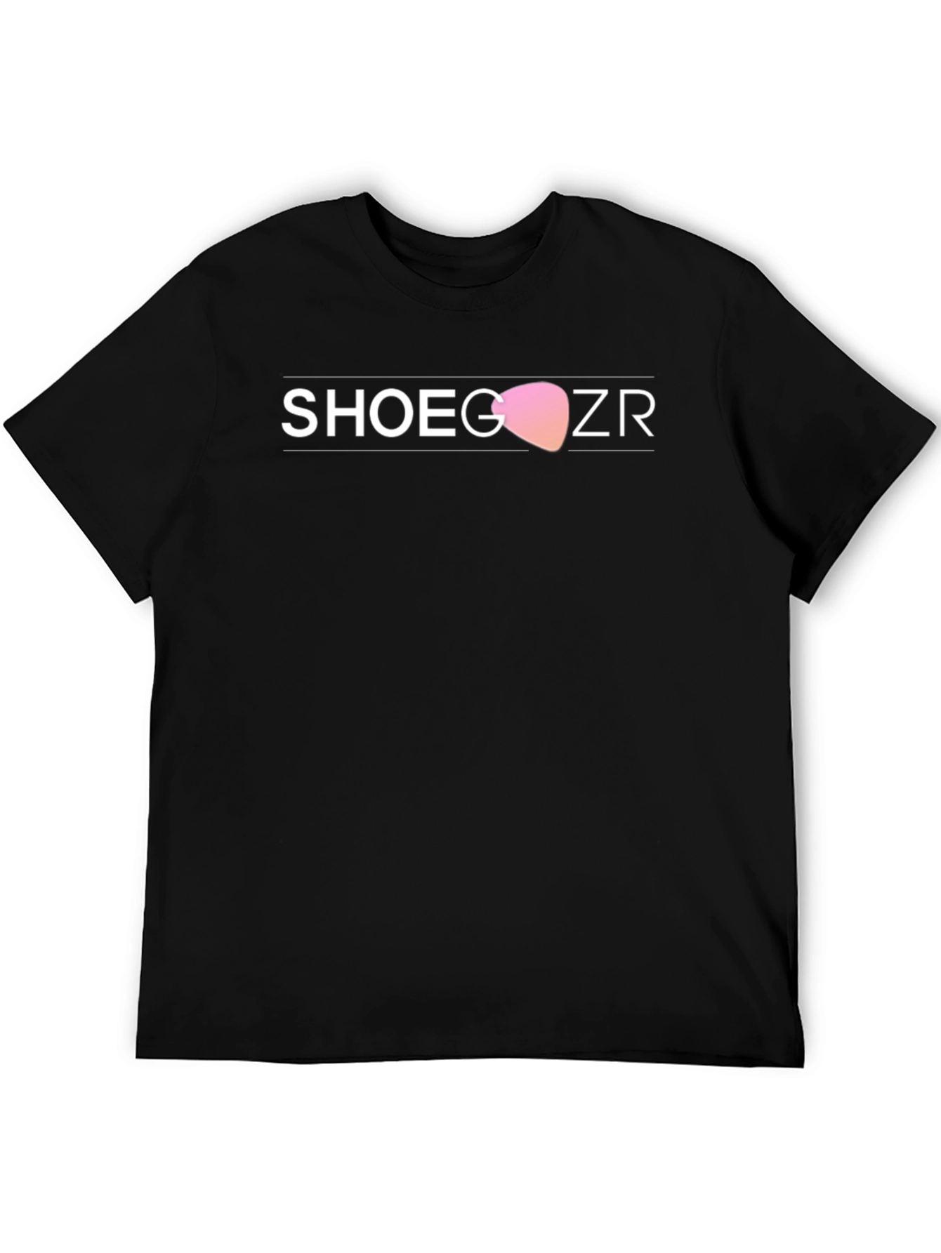 Shoegazer Black T-Shirt with Guitar Pick Design