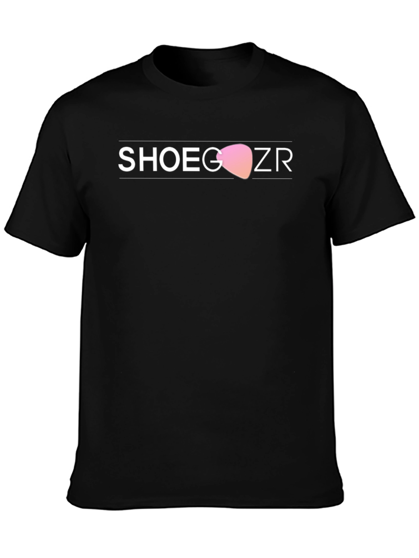Shoegazer Black T-Shirt with Guitar Pick Design