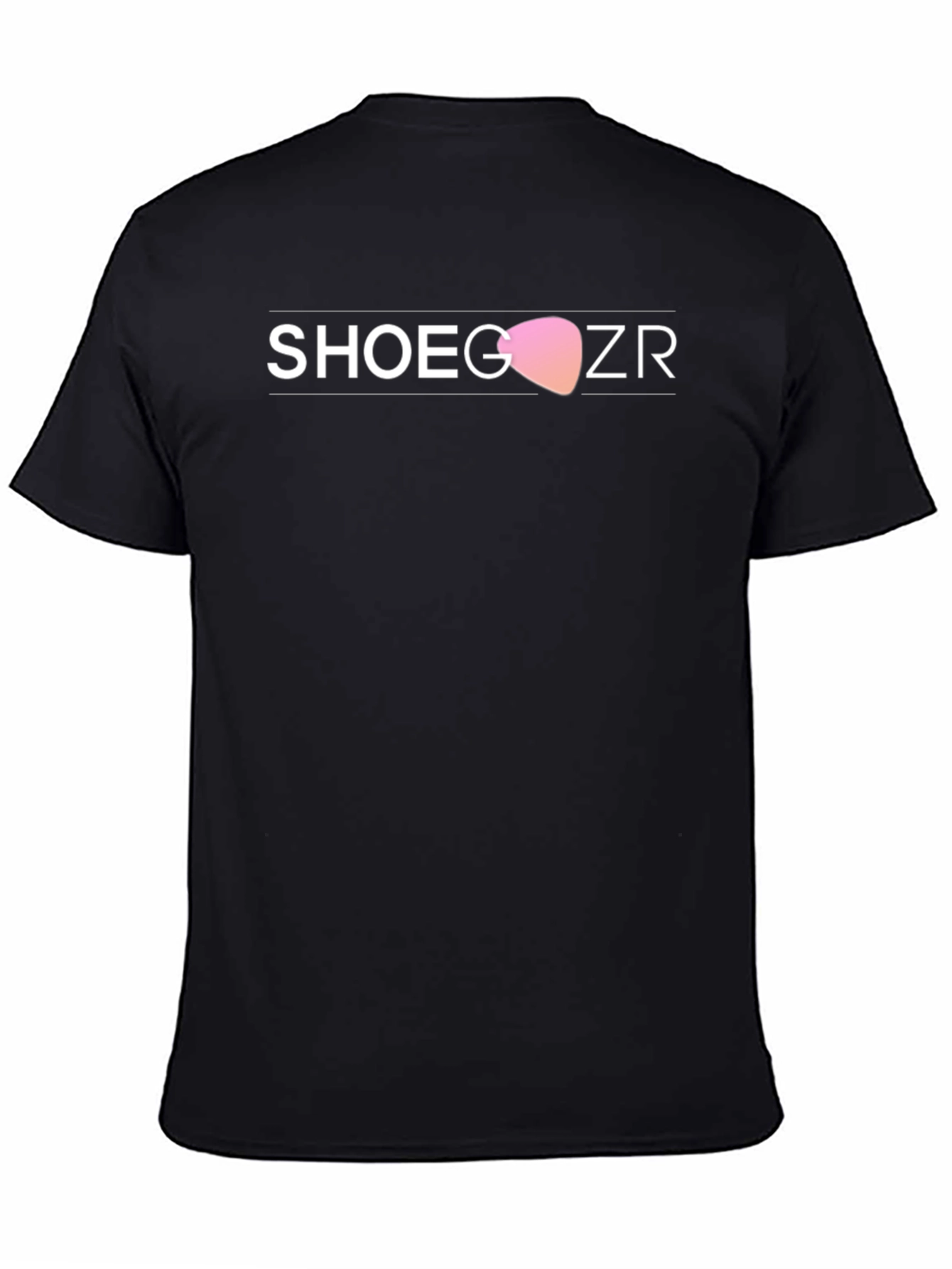 Shoegazer Black T-Shirt with Guitar Pick Design
