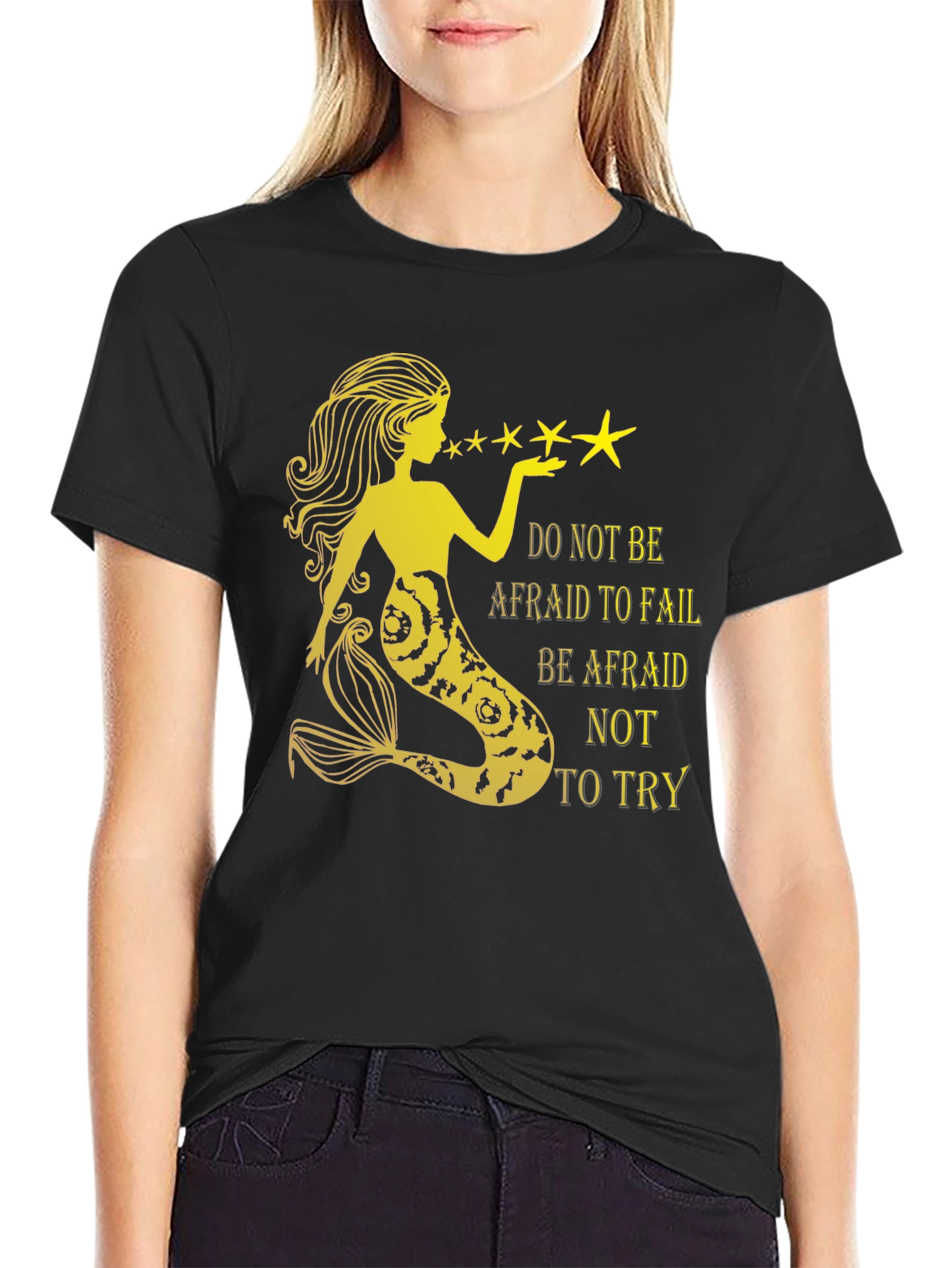 Mermaid Graphic Tee - Inspirational Quote Black T-Shirt