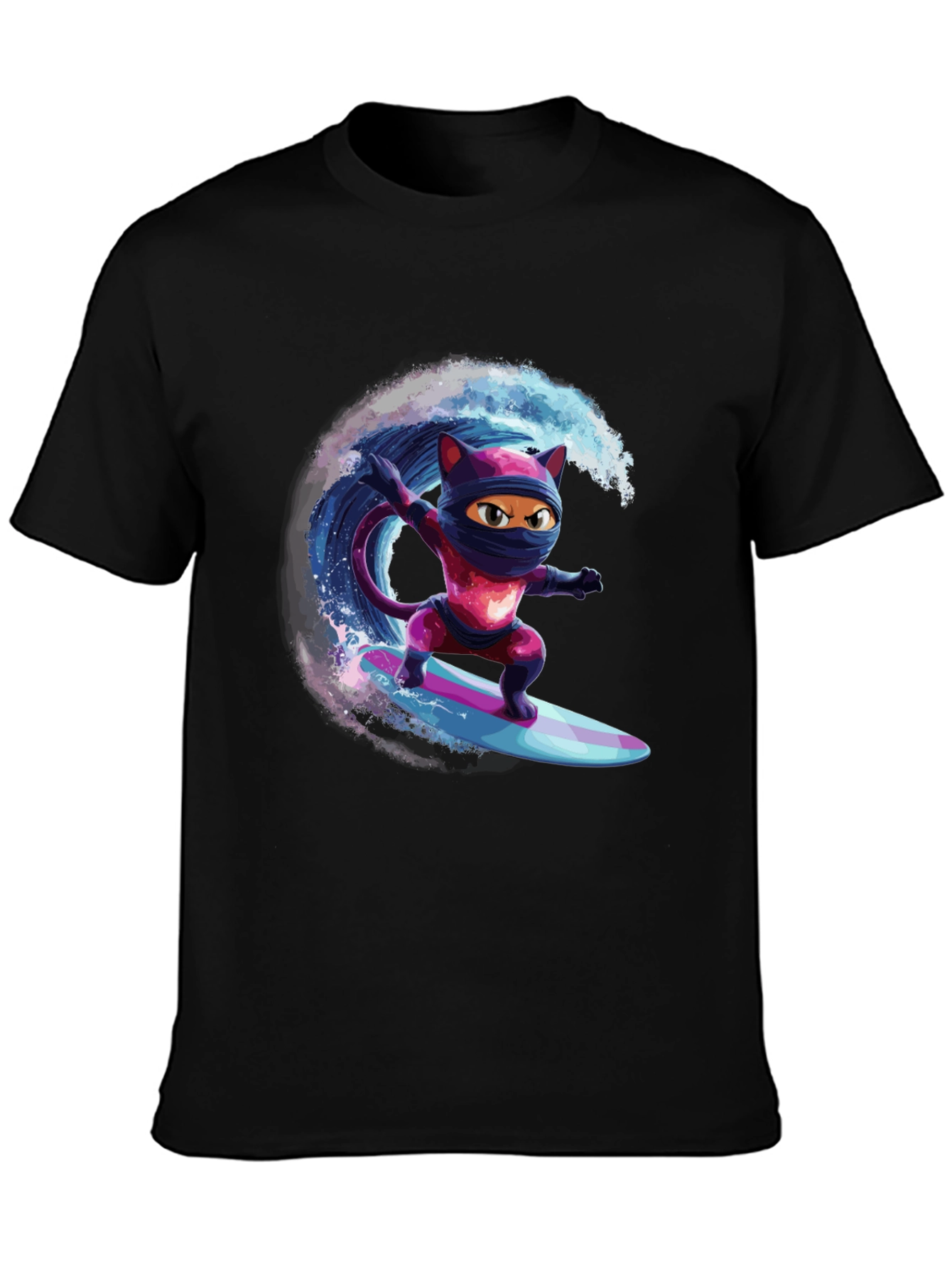Ninja Cat Surfing T-Shirt - Cool Graphic Tee