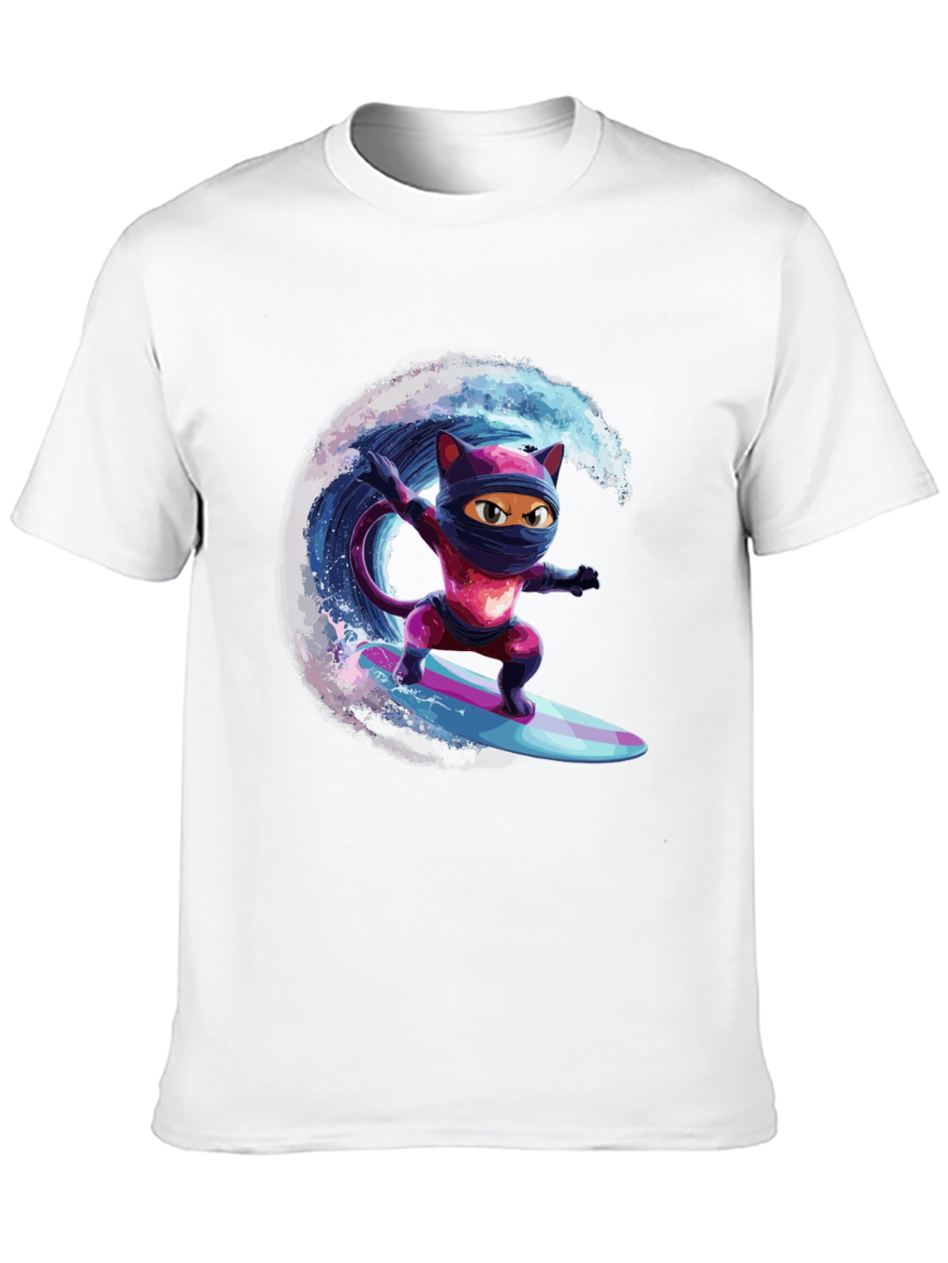 Ninja Cat Surfing T-Shirt - Cool Graphic Tee
