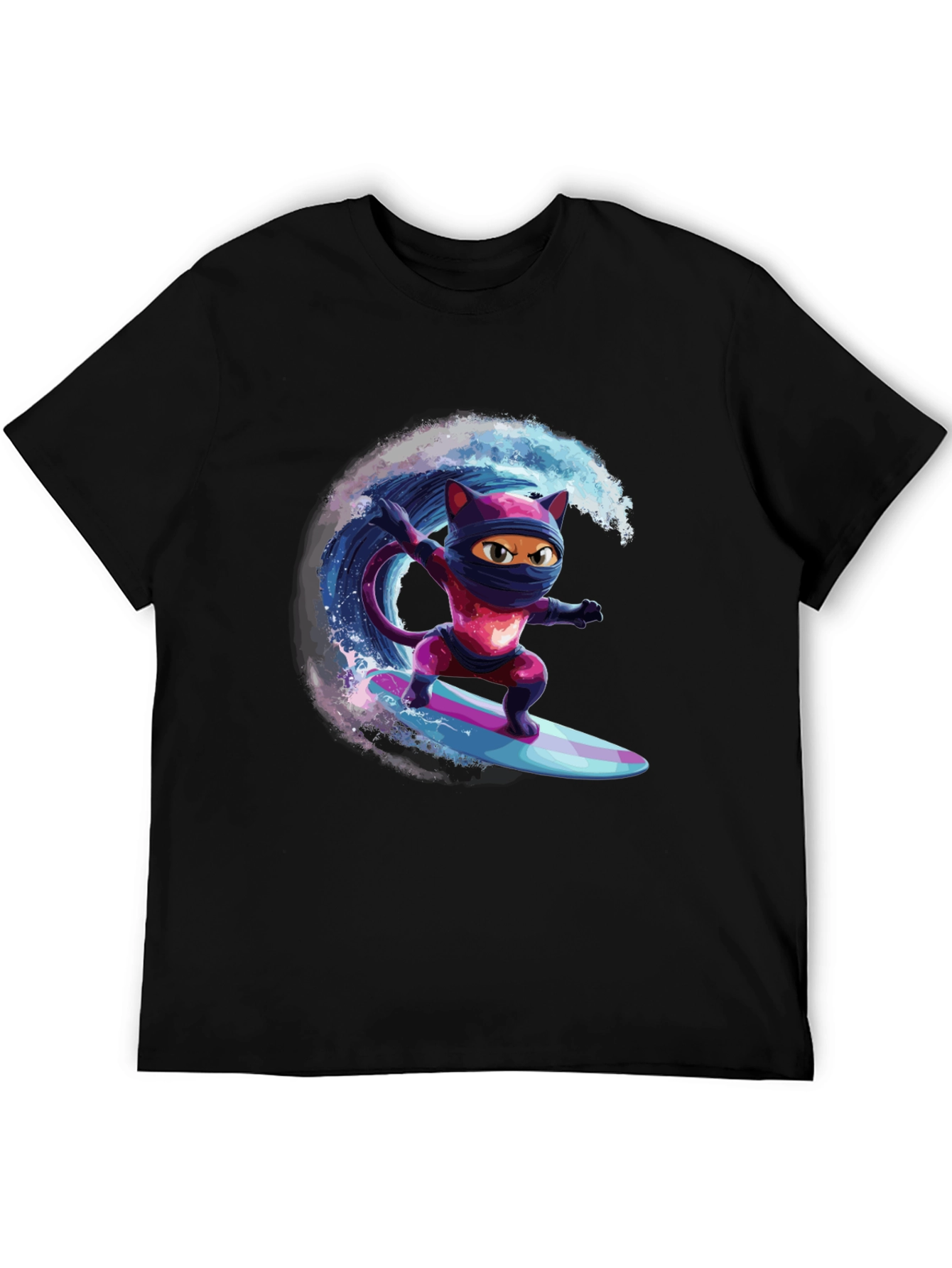 Ninja Cat Surfing T-Shirt - Cool Graphic Tee