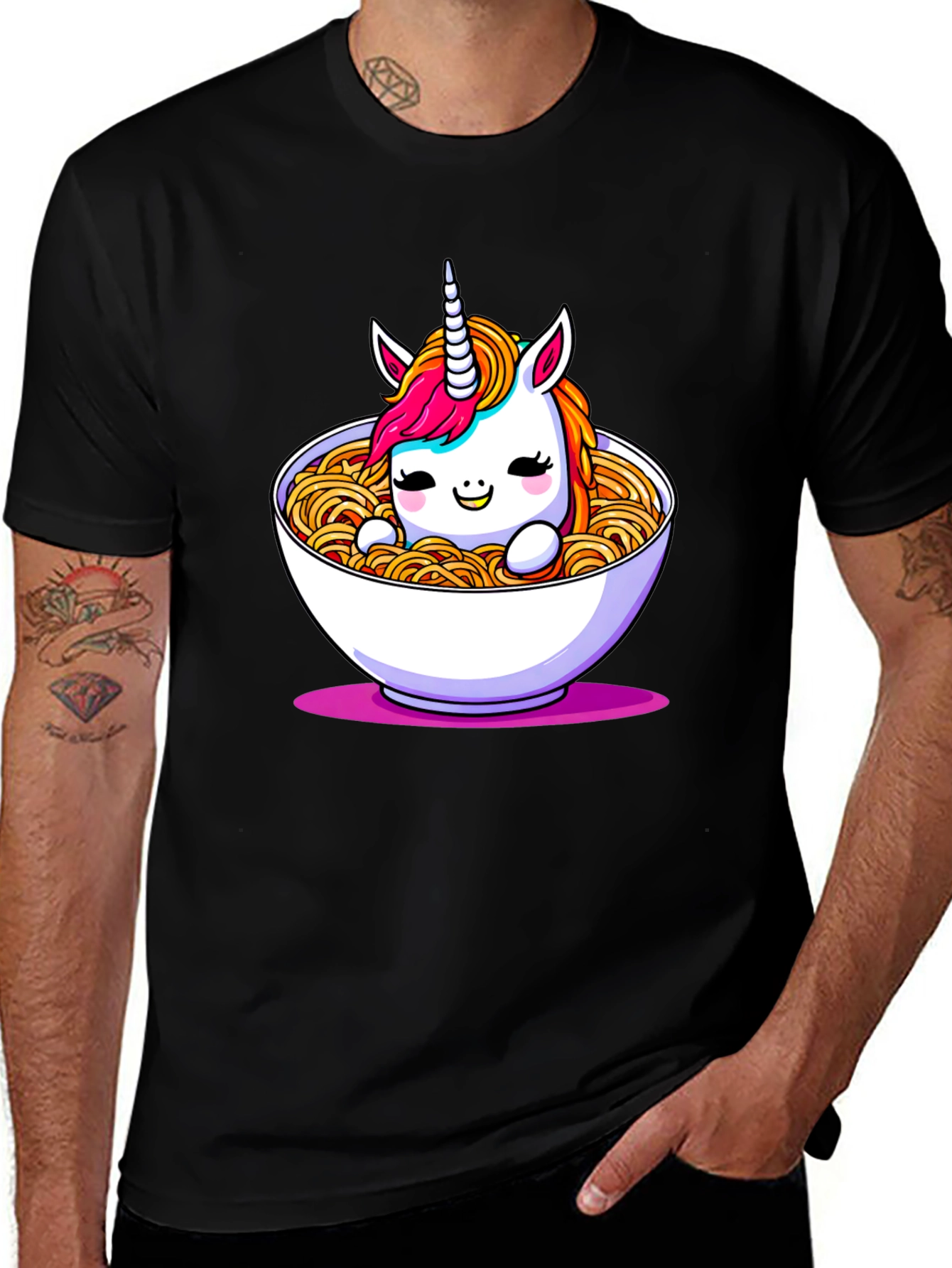 Unicorn Ramen Bowl Black T-Shirt