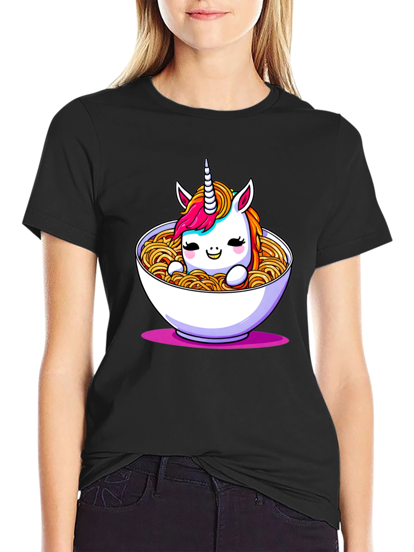 Unicorn Ramen Bowl Black T-Shirt