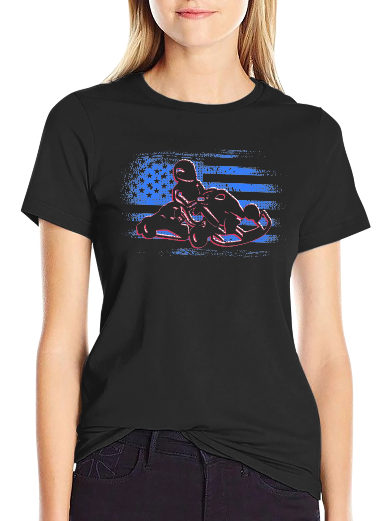 Kart Racing USA Flag Graphic Tee - Black