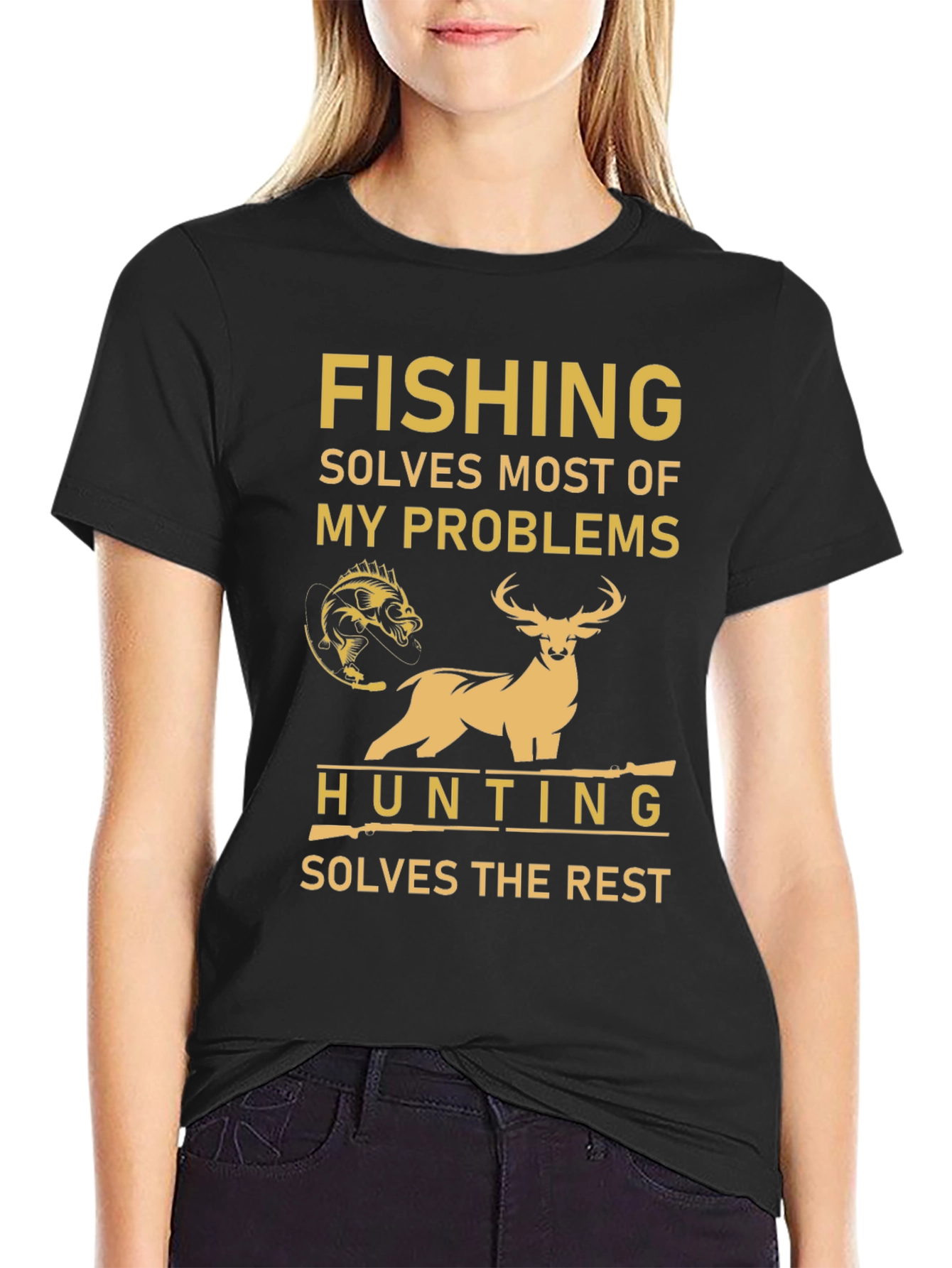 Fishing and Hunting Solves Problems Graphic T-Shirt