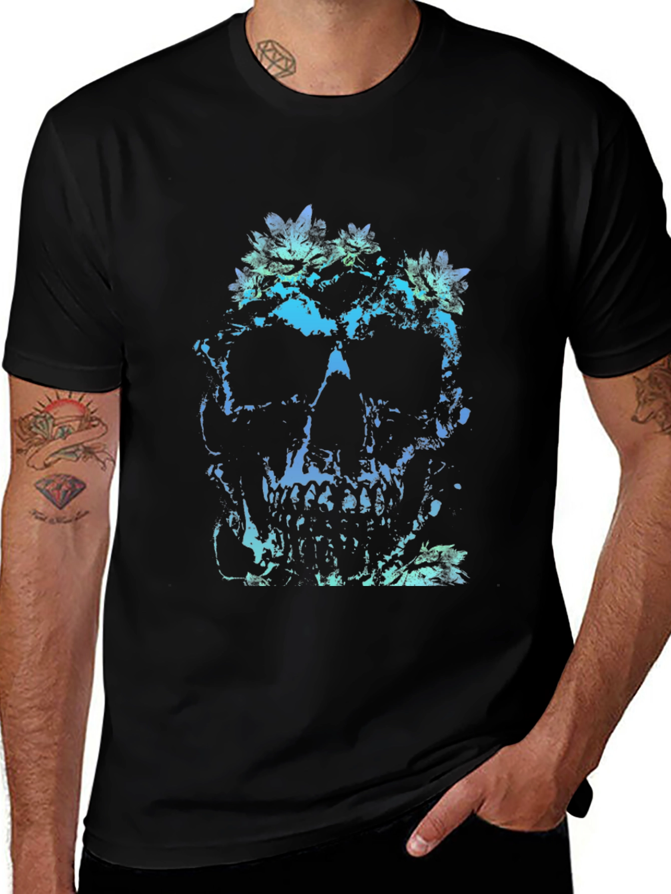 Crystal Skull Graphic Print Black T-Shirt