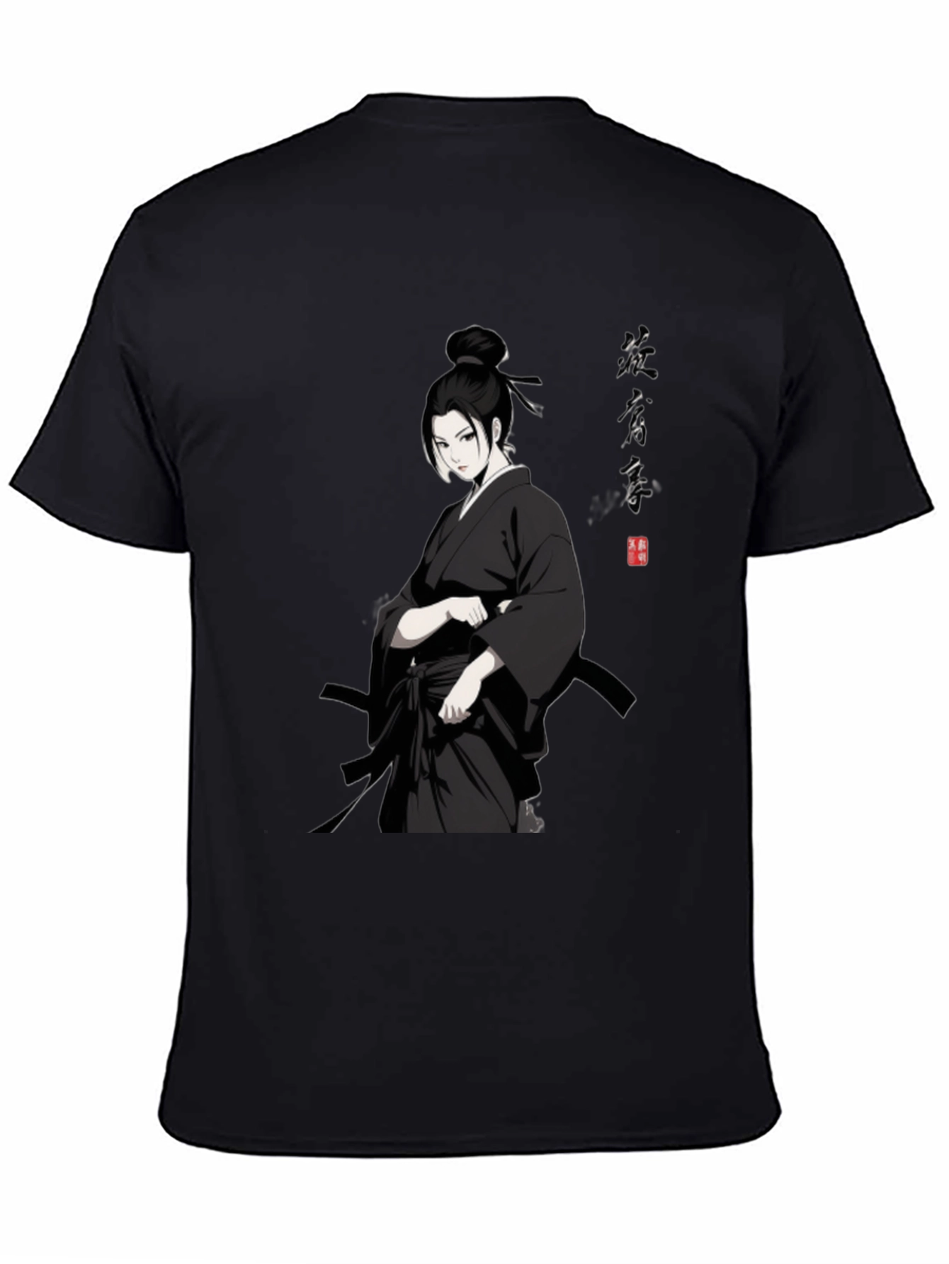 Samurai Girl T-Shirt - Black Anime Style