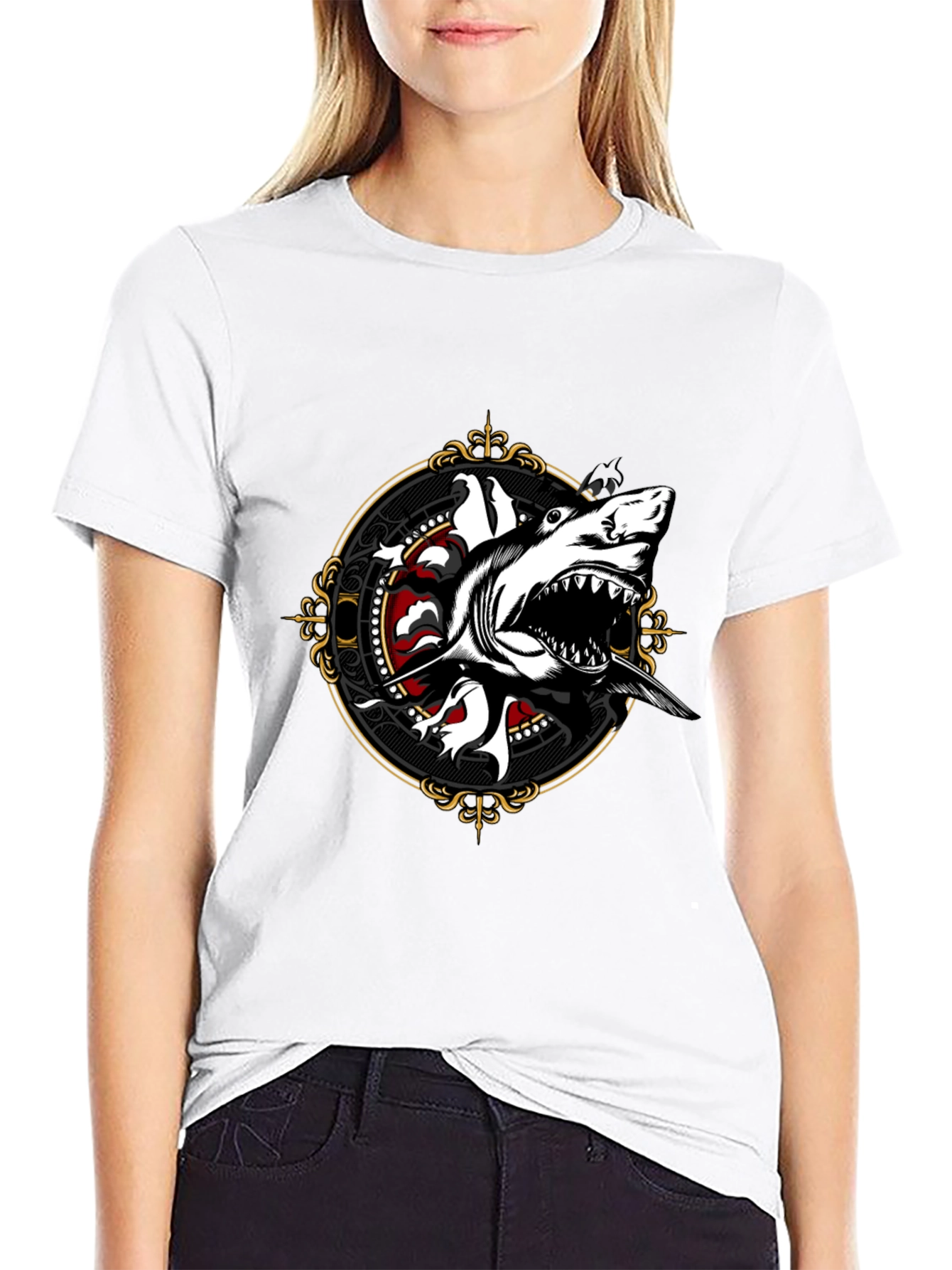 Shark Graphic Print Black T-Shirt