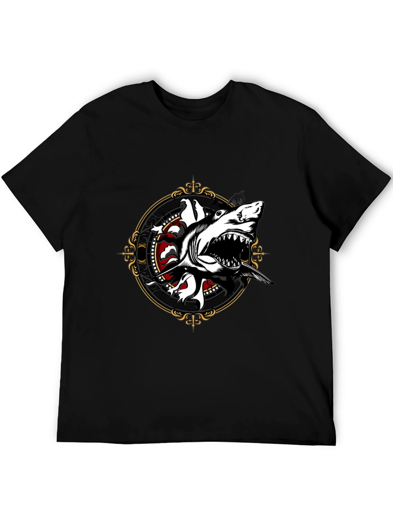 Shark Graphic Print Black T-Shirt