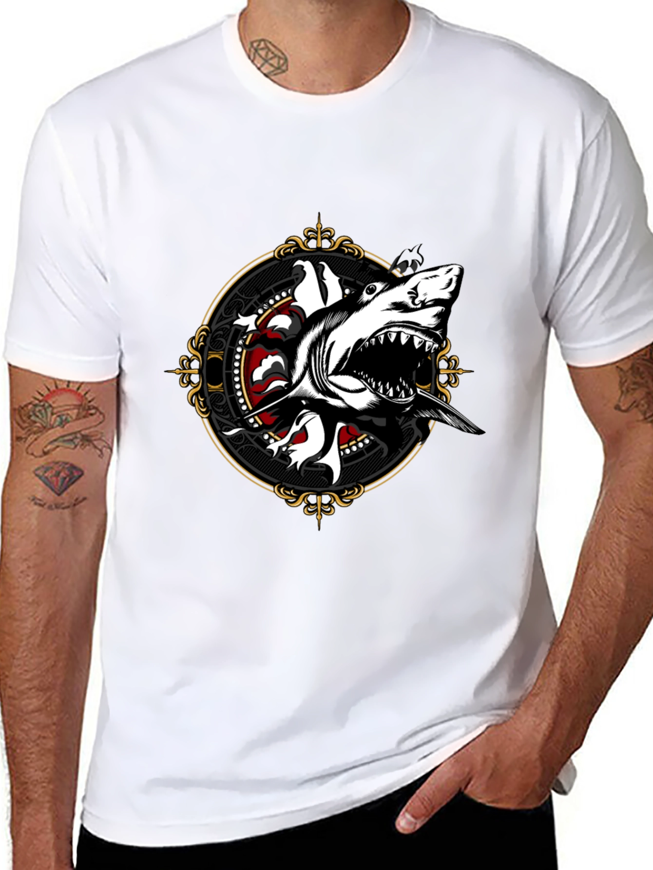 Shark Graphic Print Black T-Shirt