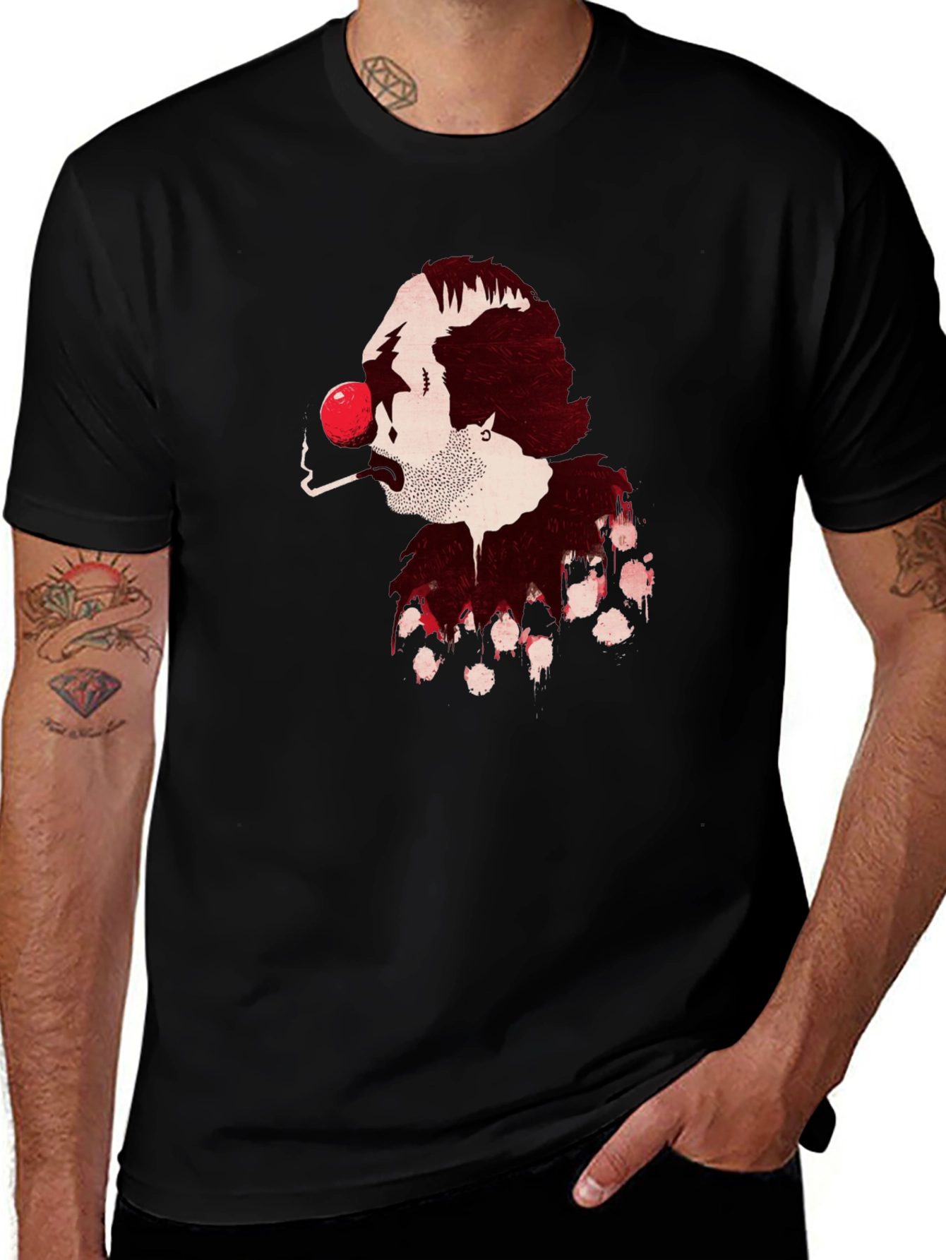 Smoking Clown Graphic Black T-Shirt