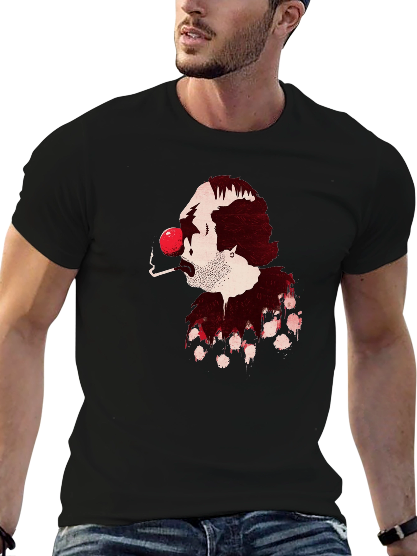 Smoking Clown Graphic Black T-Shirt