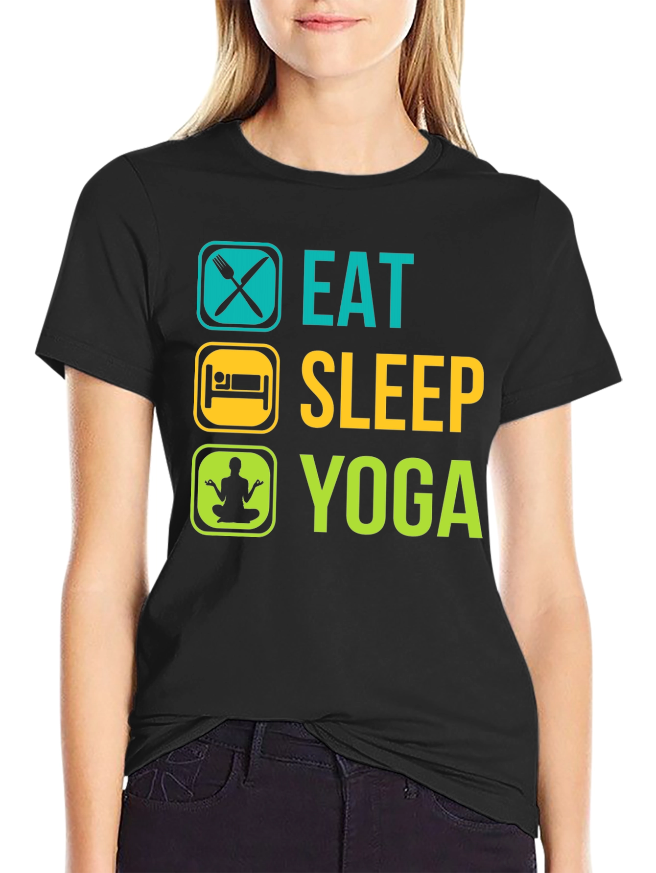 Eat Sleep Yoga Black Graphic Tee