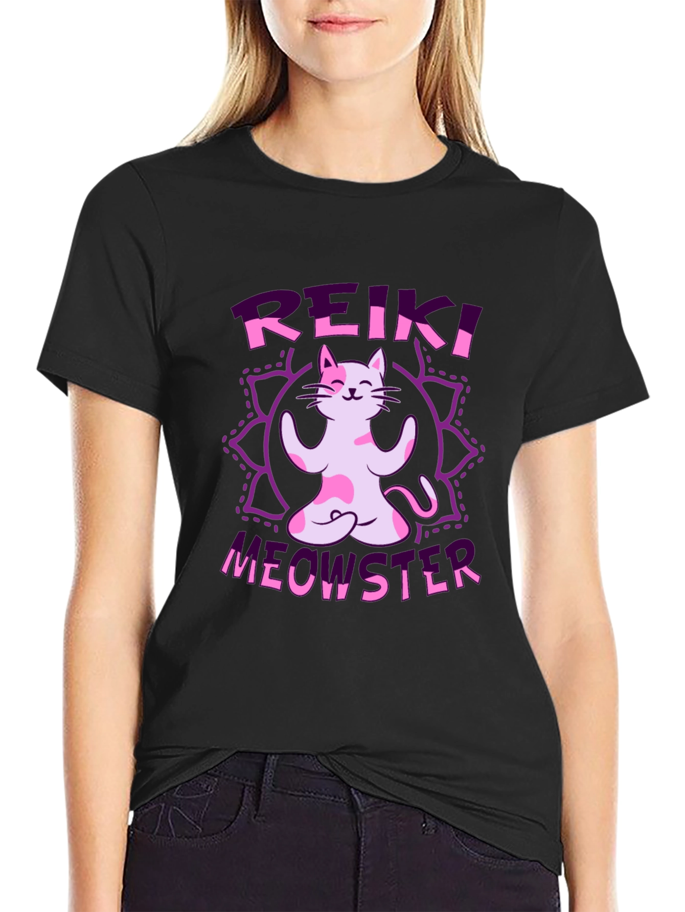 Reiki Meowster Black Graphic Tee