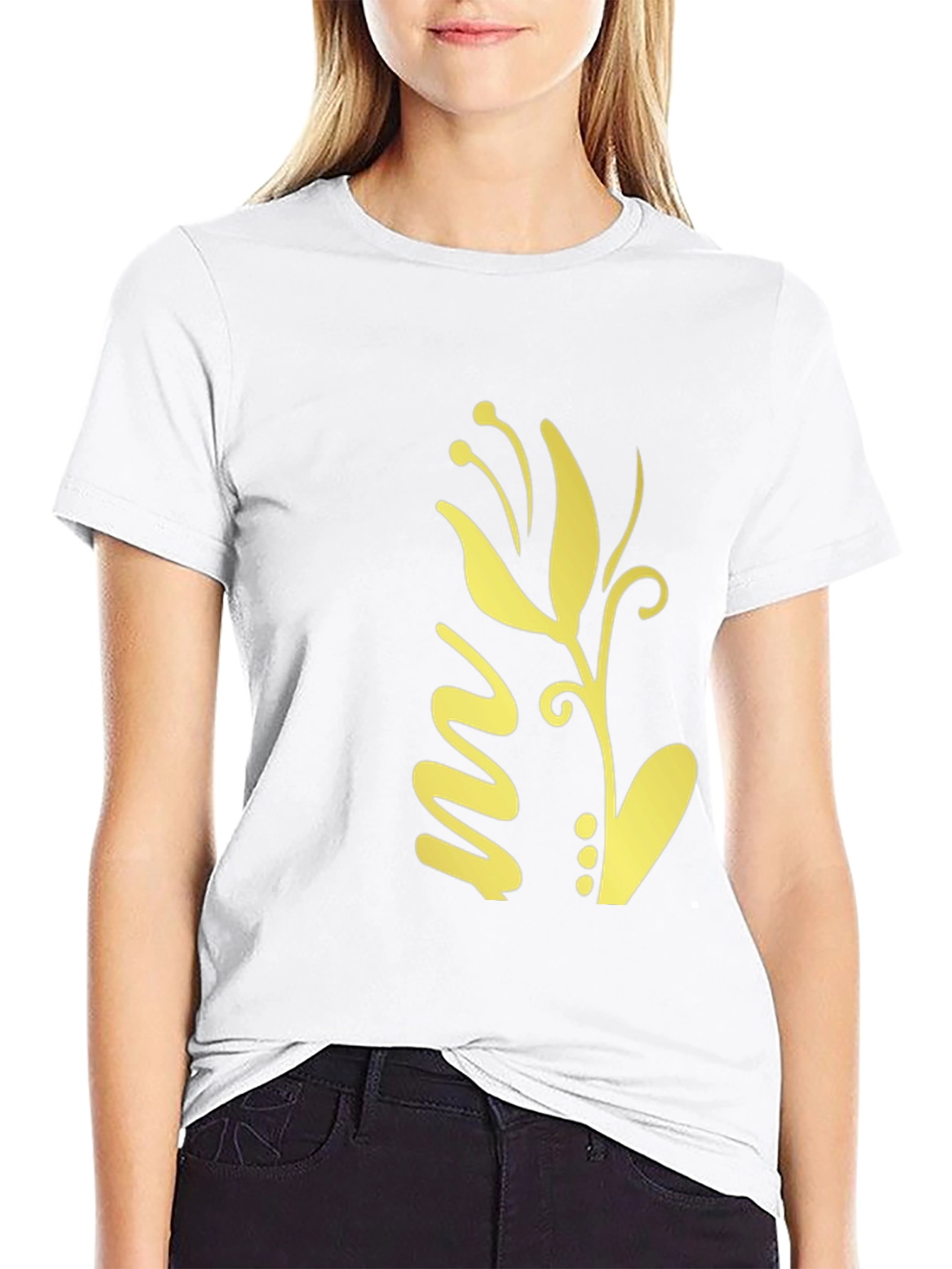 Black T-Shirt with Gold Floral Design