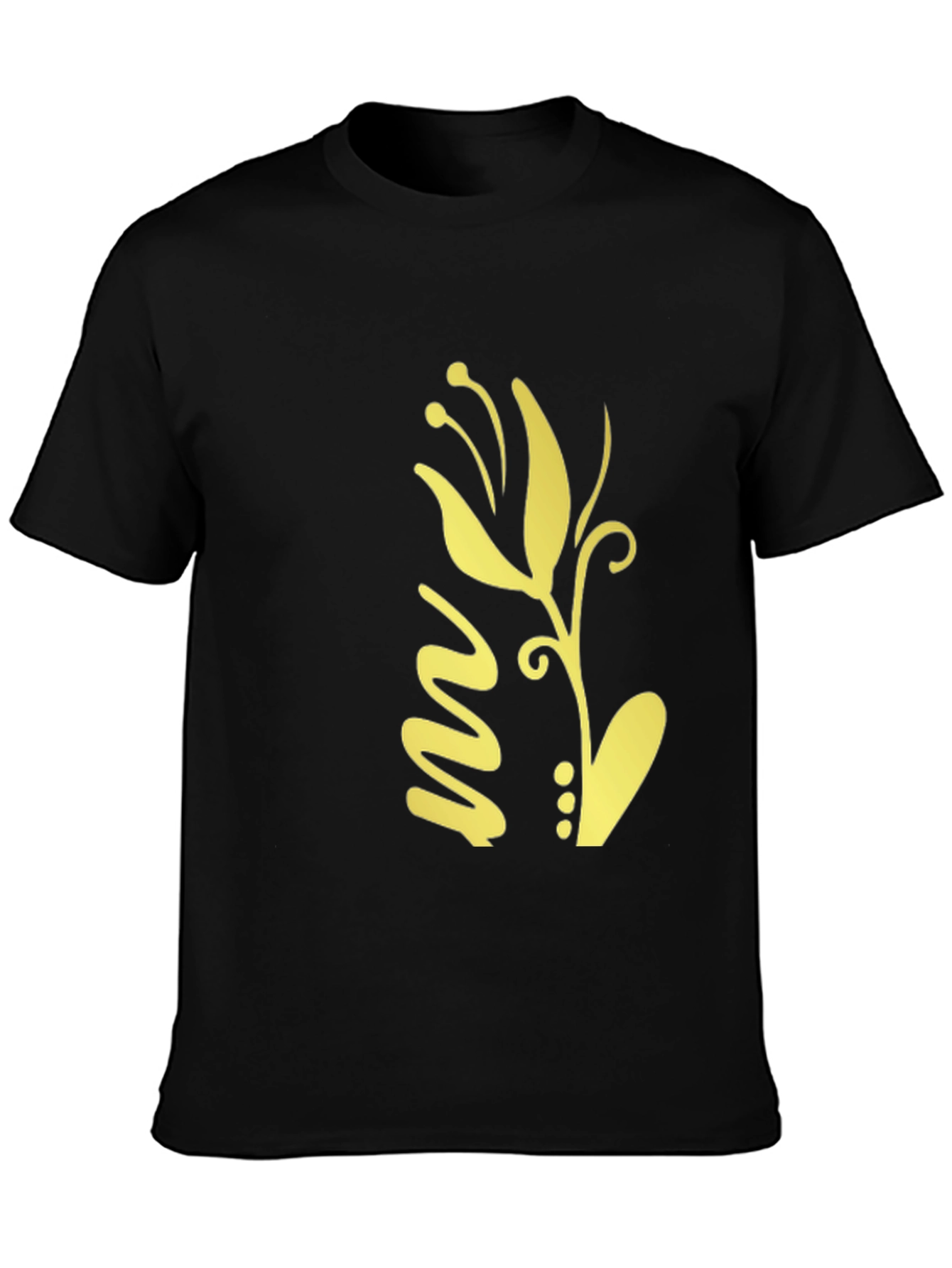 Black T-Shirt with Gold Floral Design