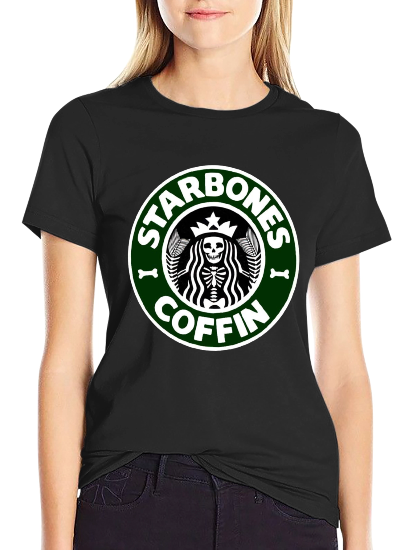 Starbones Coffin Black T-Shirt - Funny Skeleton Graphic Tee