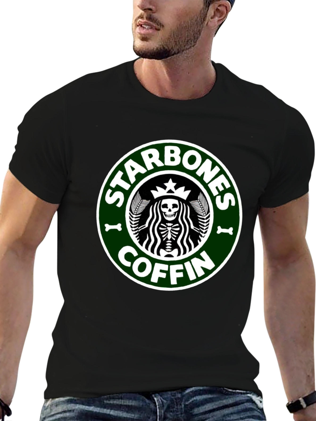 Starbones Coffin Black T-Shirt - Funny Skeleton Graphic Tee