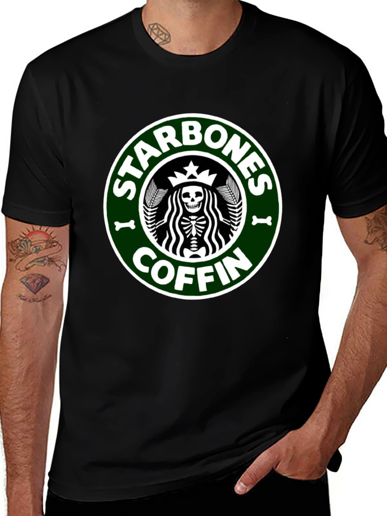 Starbones Coffin Black T-Shirt - Funny Skeleton Graphic Tee
