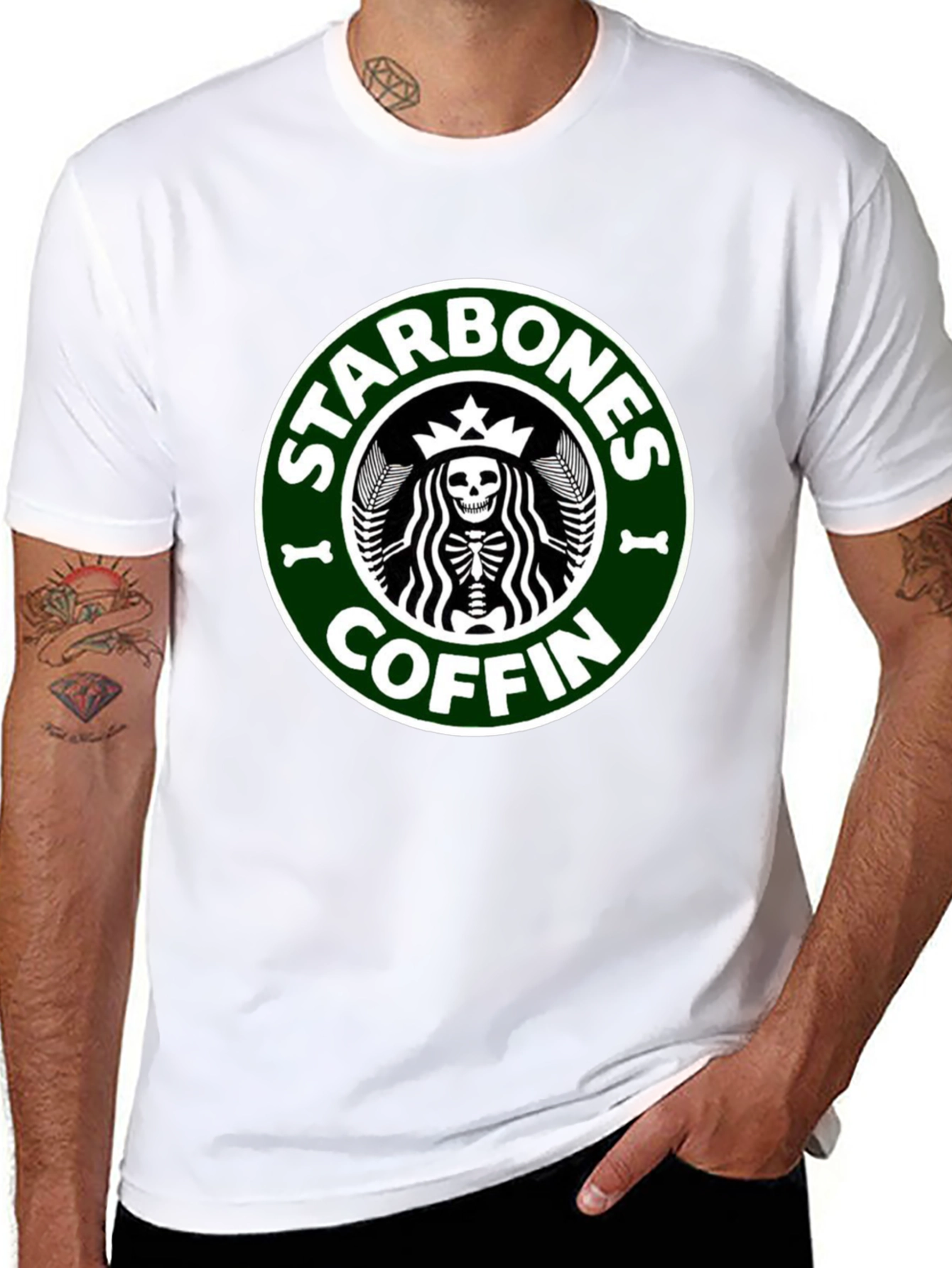 Starbones Coffin Black T-Shirt - Funny Skeleton Graphic Tee