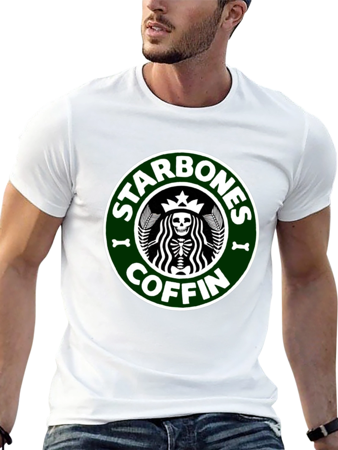 Starbones Coffin Black T-Shirt - Funny Skeleton Graphic Tee