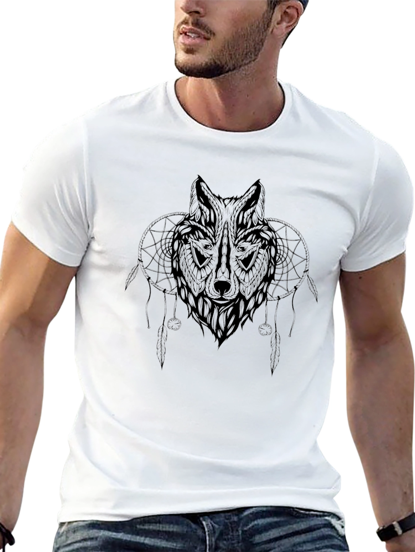 Black Wolf Dreamcatcher Graphic T-Shirt