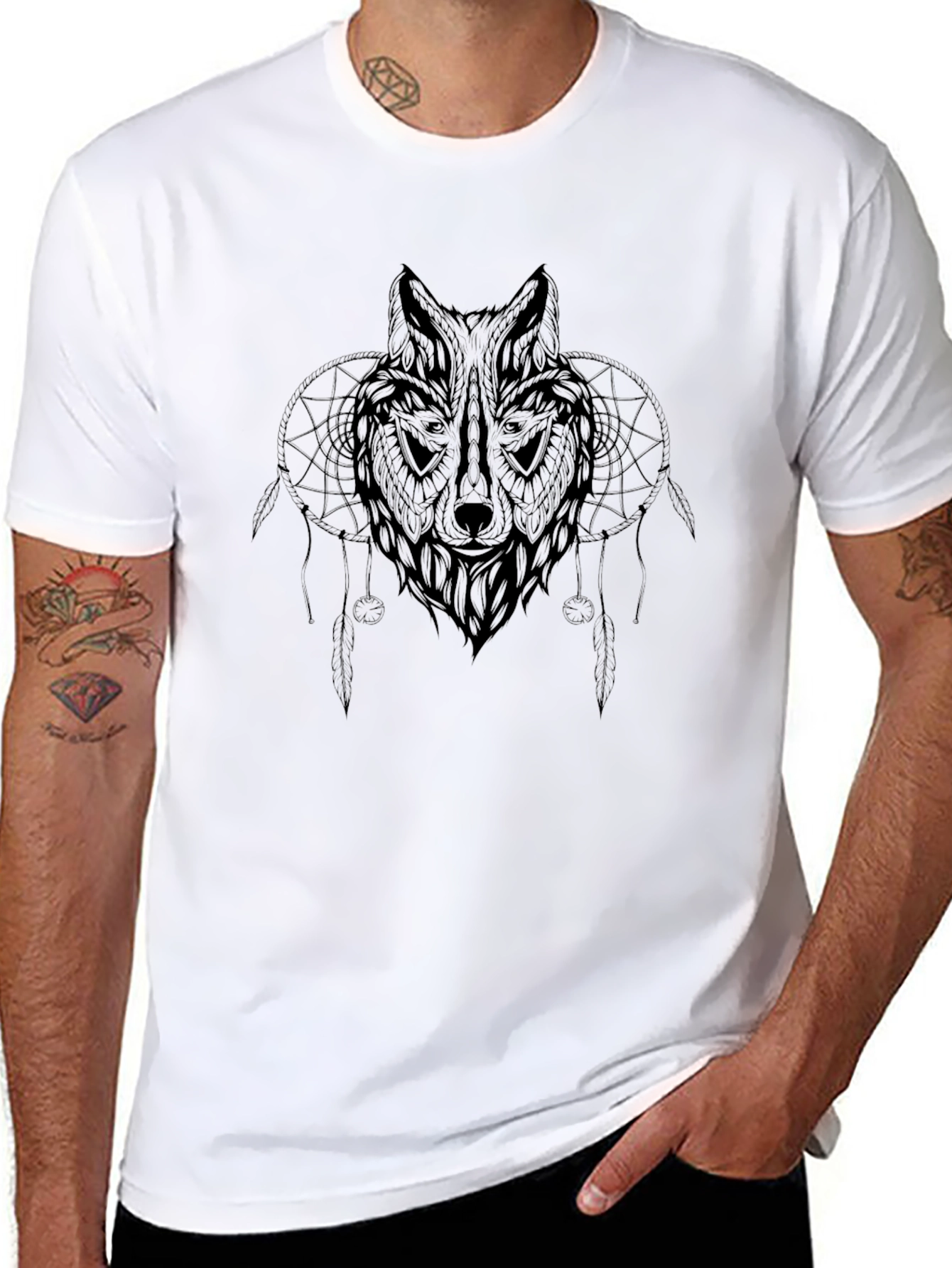 Black Wolf Dreamcatcher Graphic T-Shirt