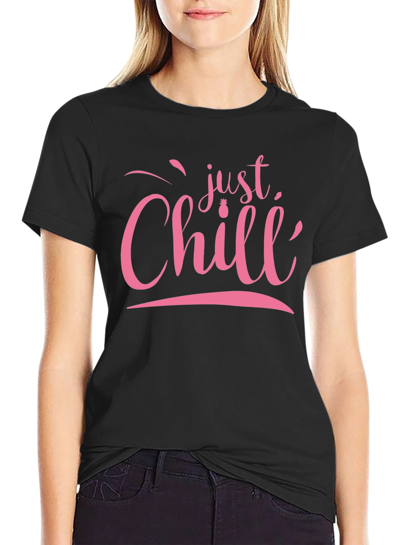 Just Chill Pink Graphic Black T-Shirt