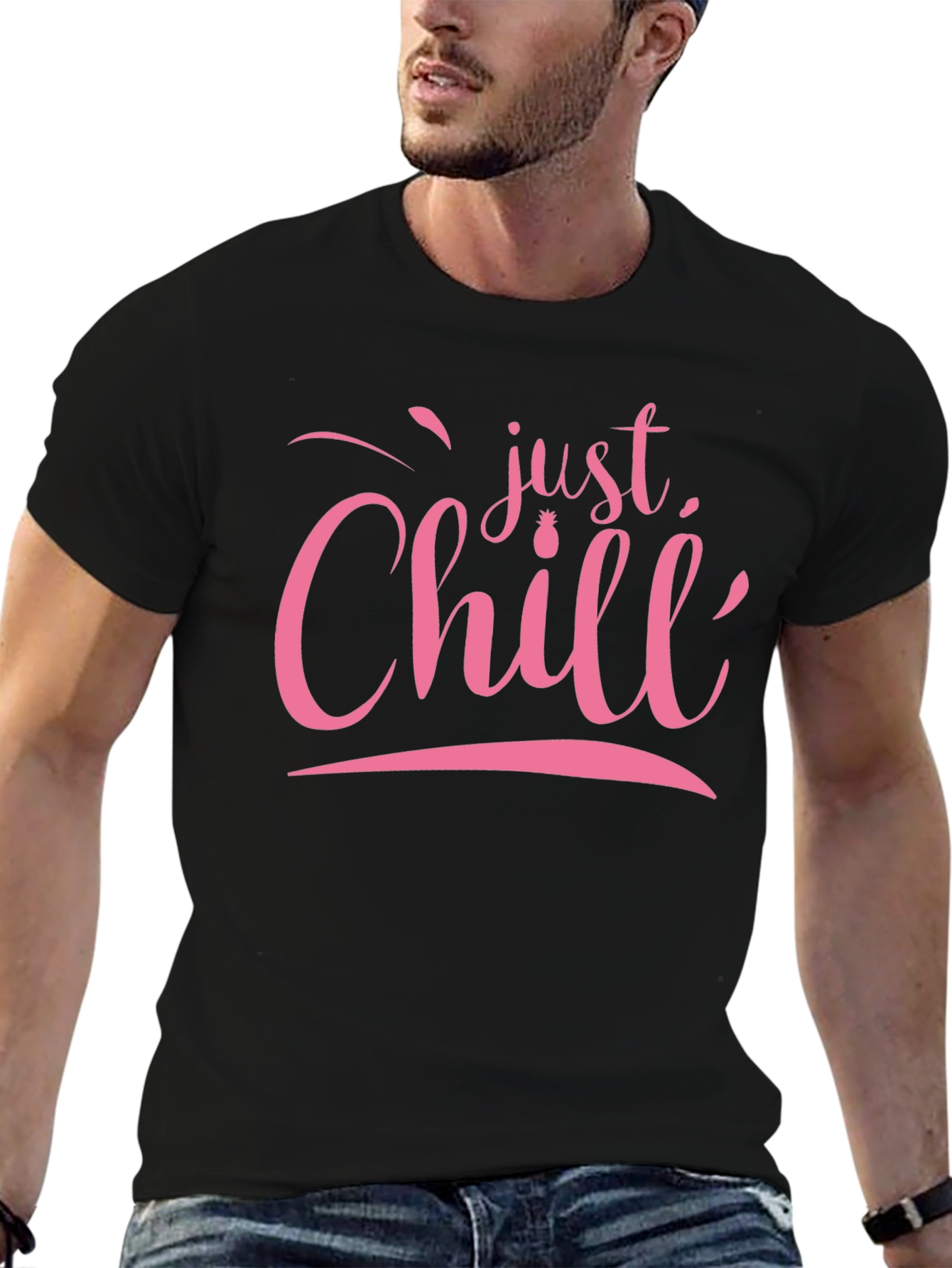 Just Chill Pink Graphic Black T-Shirt