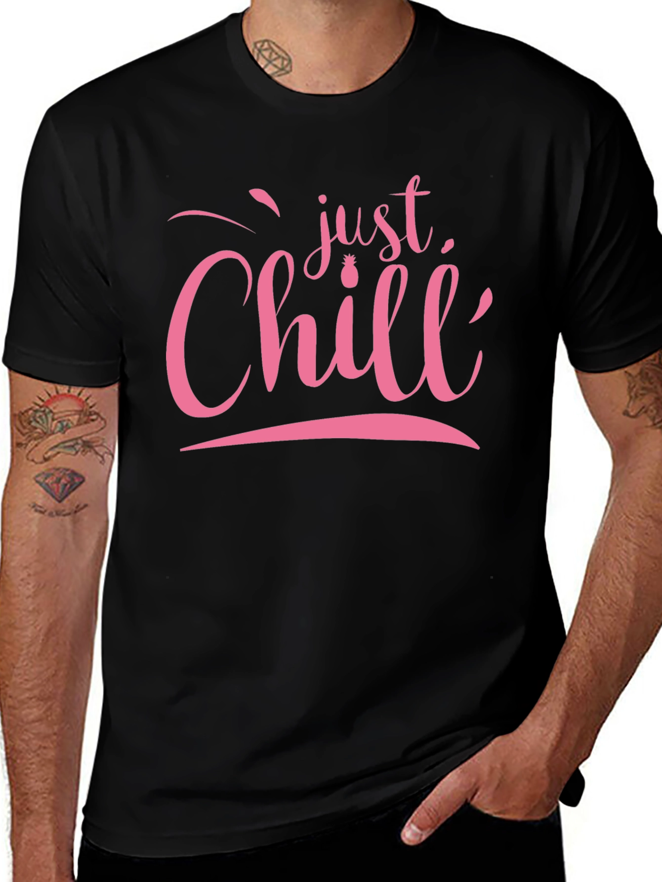 Just Chill Pink Graphic Black T-Shirt