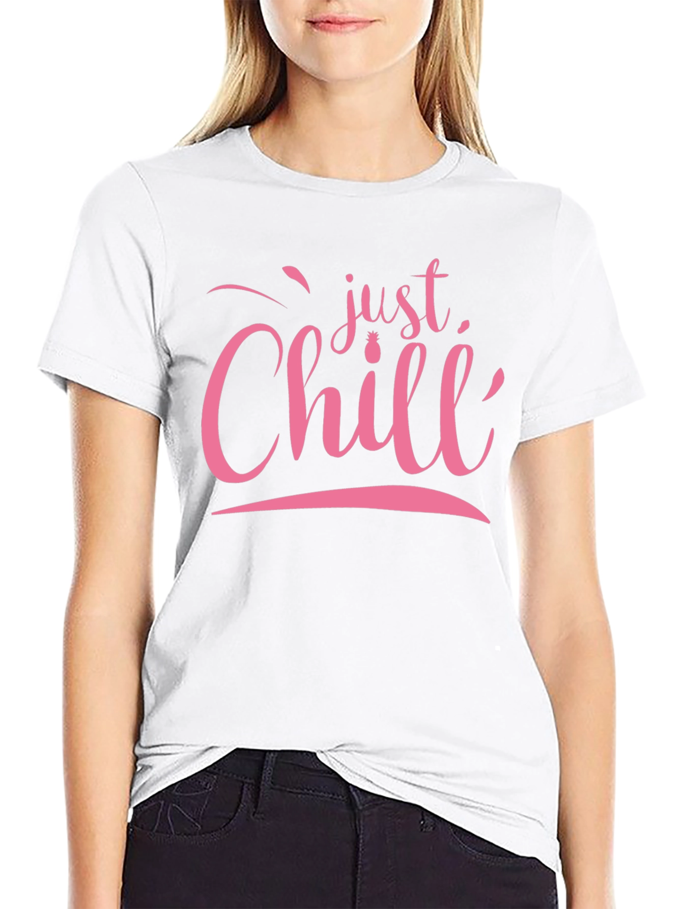 Just Chill Pink Graphic Black T-Shirt