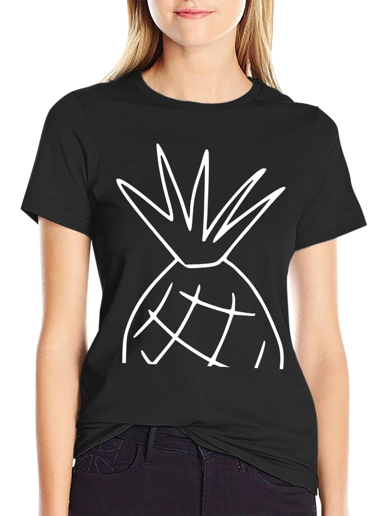 Pineapple Graphic Tee - Black Cotton T-Shirt