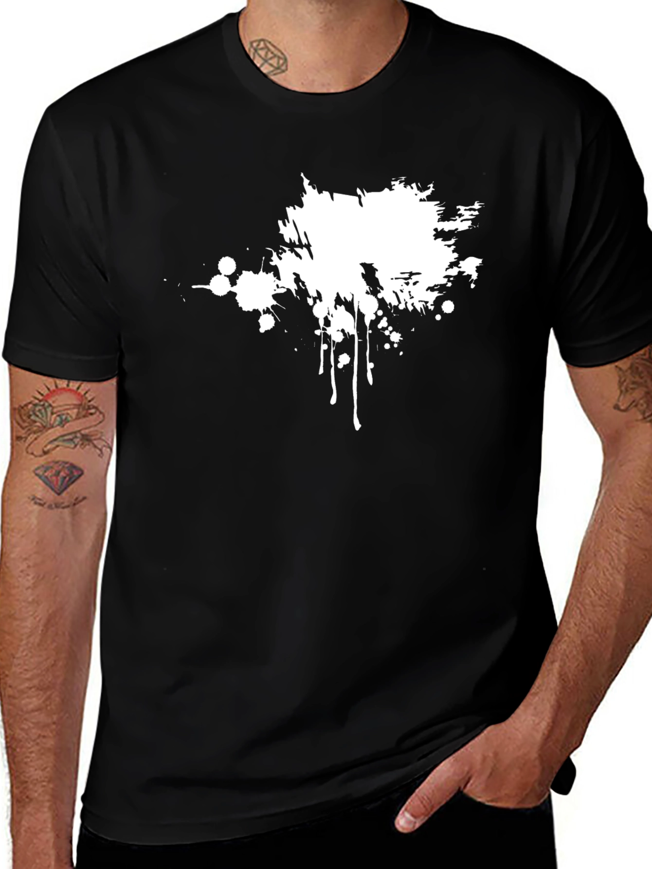 Black T-Shirt with White Splatter Graphic