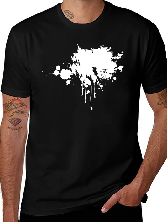 Black T-Shirt with White Splatter Graphic