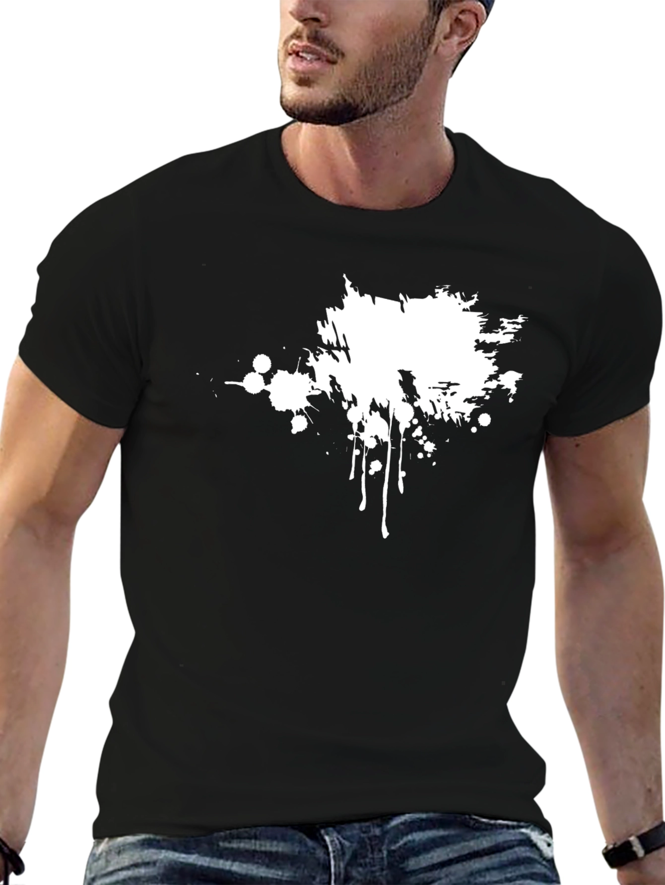 Black T-Shirt with White Splatter Graphic