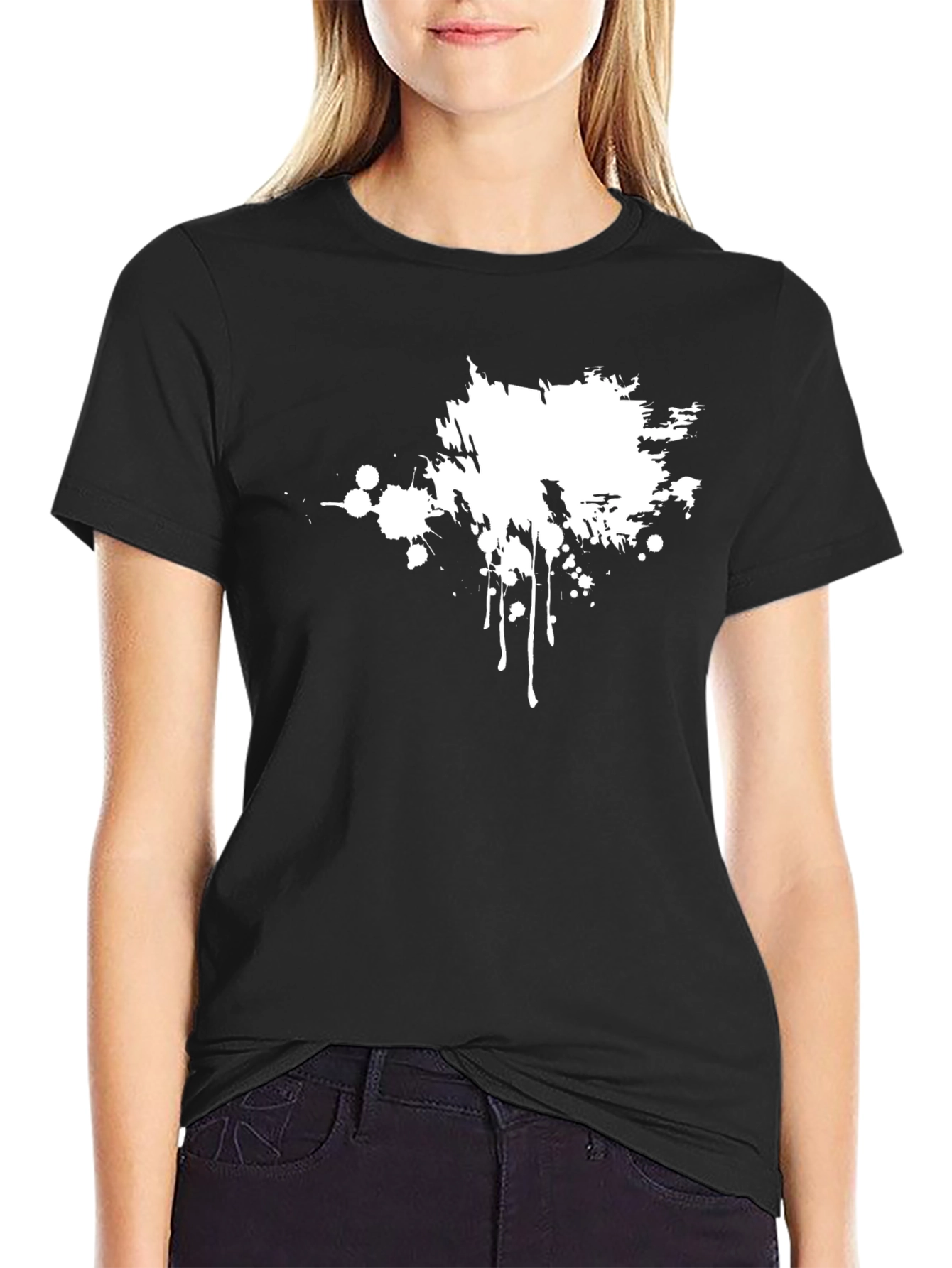 Black T-Shirt with White Splatter Graphic