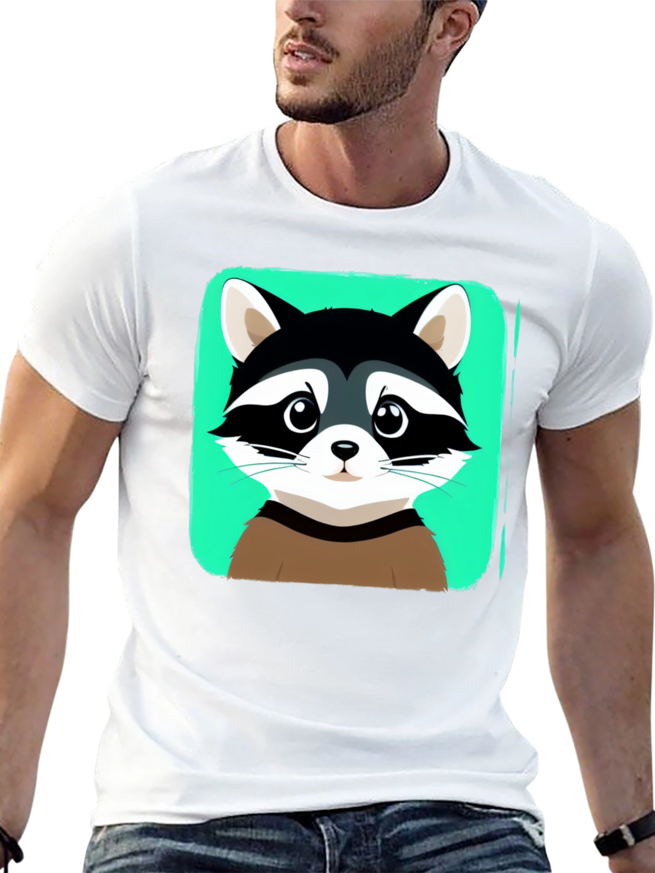 Cute Raccoon Graphic Print Black T-Shirt