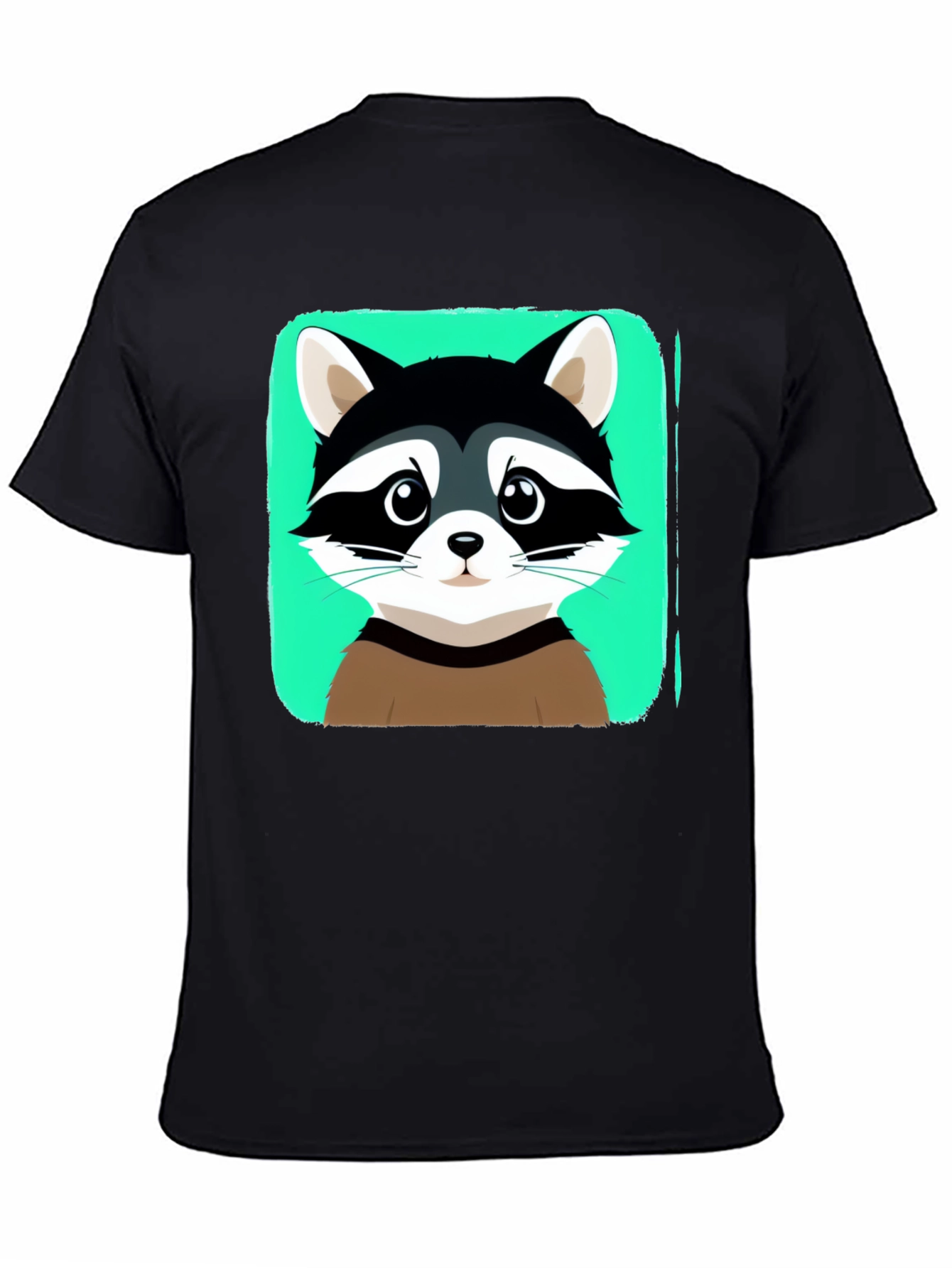 Cute Raccoon Graphic Print Black T-Shirt