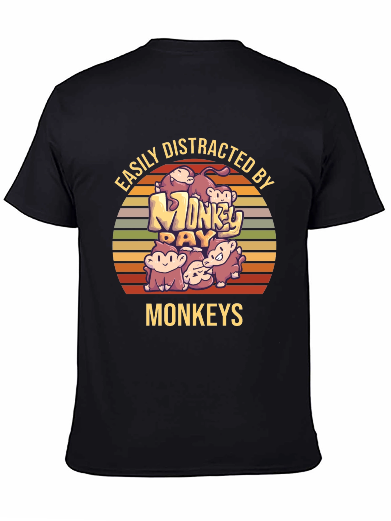 Easily Distracted By Monkeys Black T-Shirt