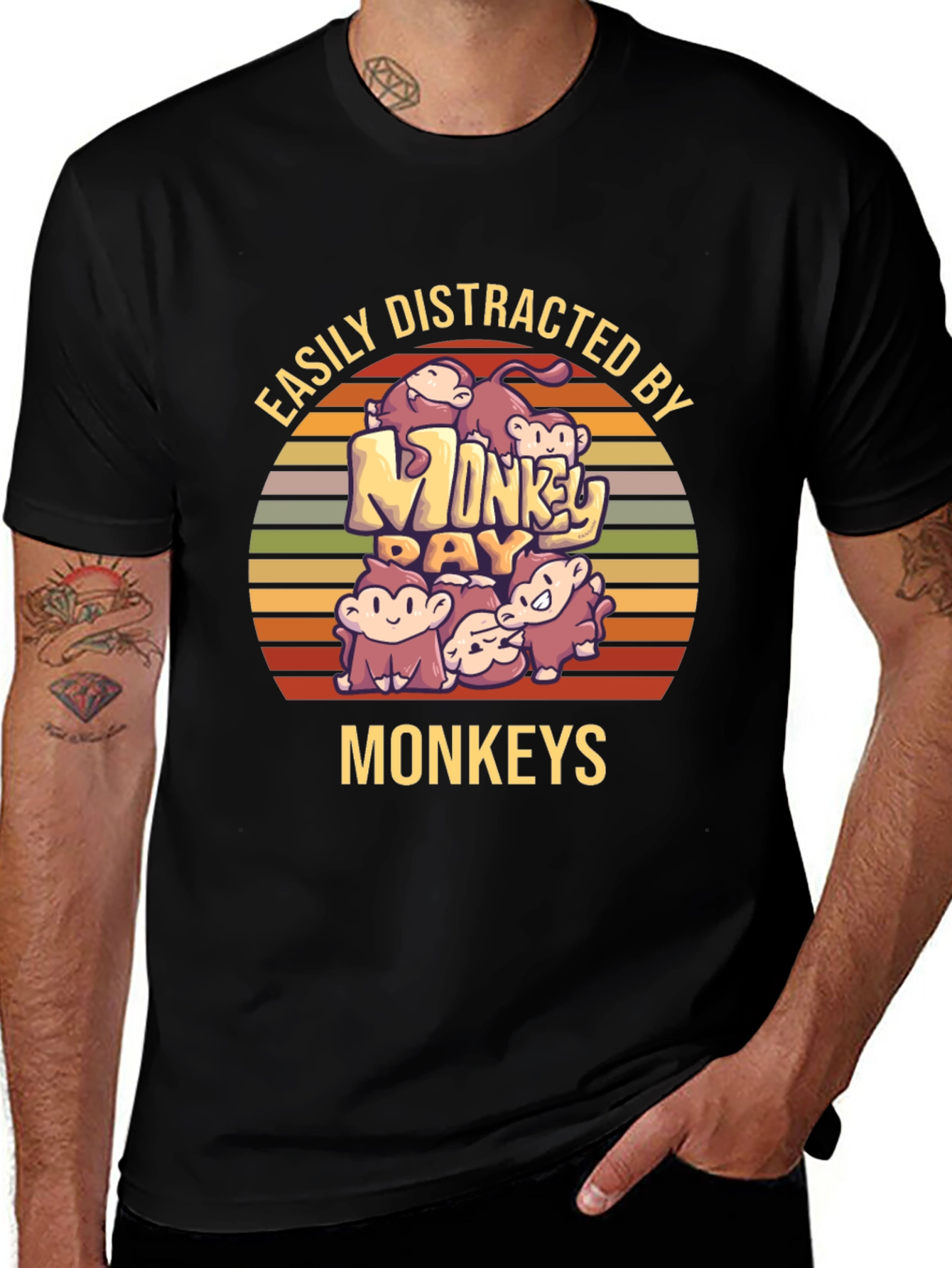 Easily Distracted By Monkeys Black T-Shirt