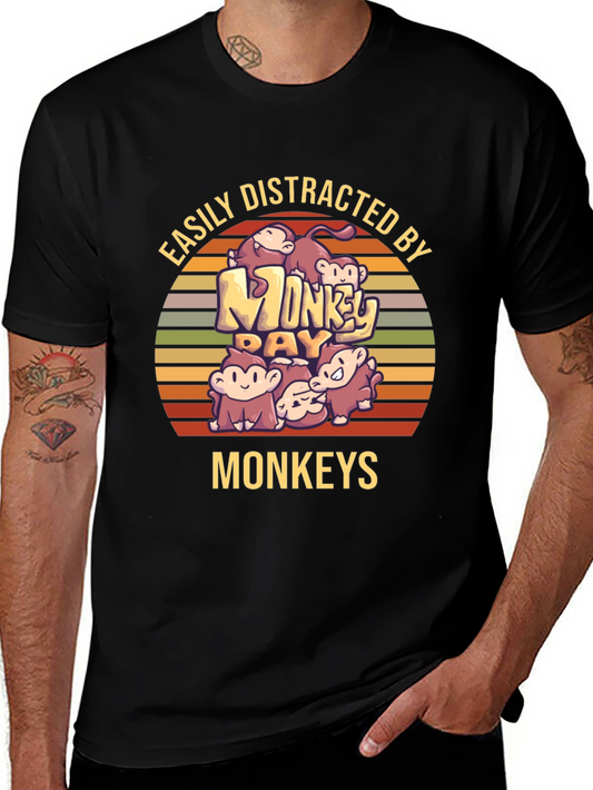 Easily Distracted By Monkeys Black T-Shirt