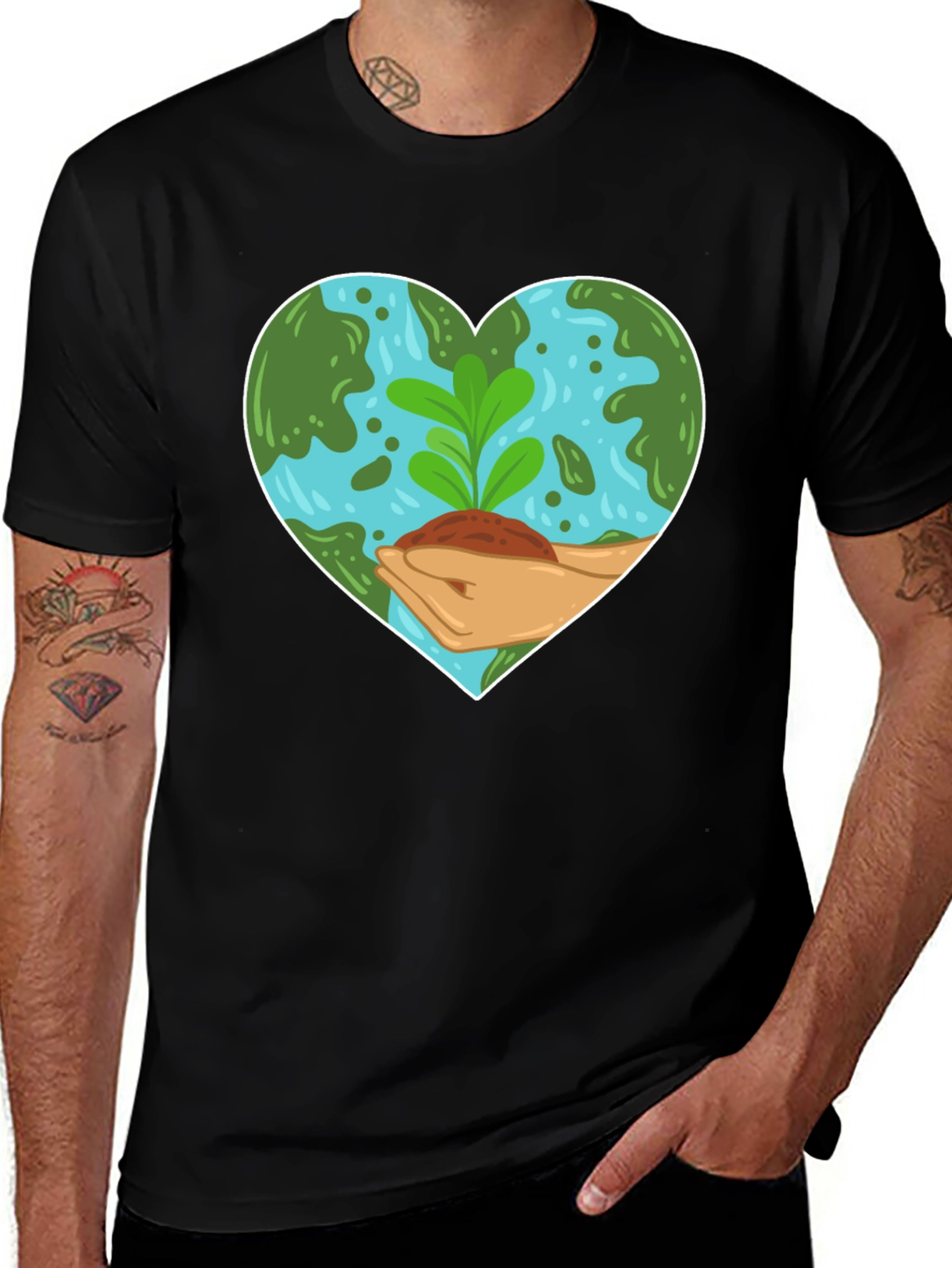 Eco Heart T-Shirt: Black Earth-Loving Design