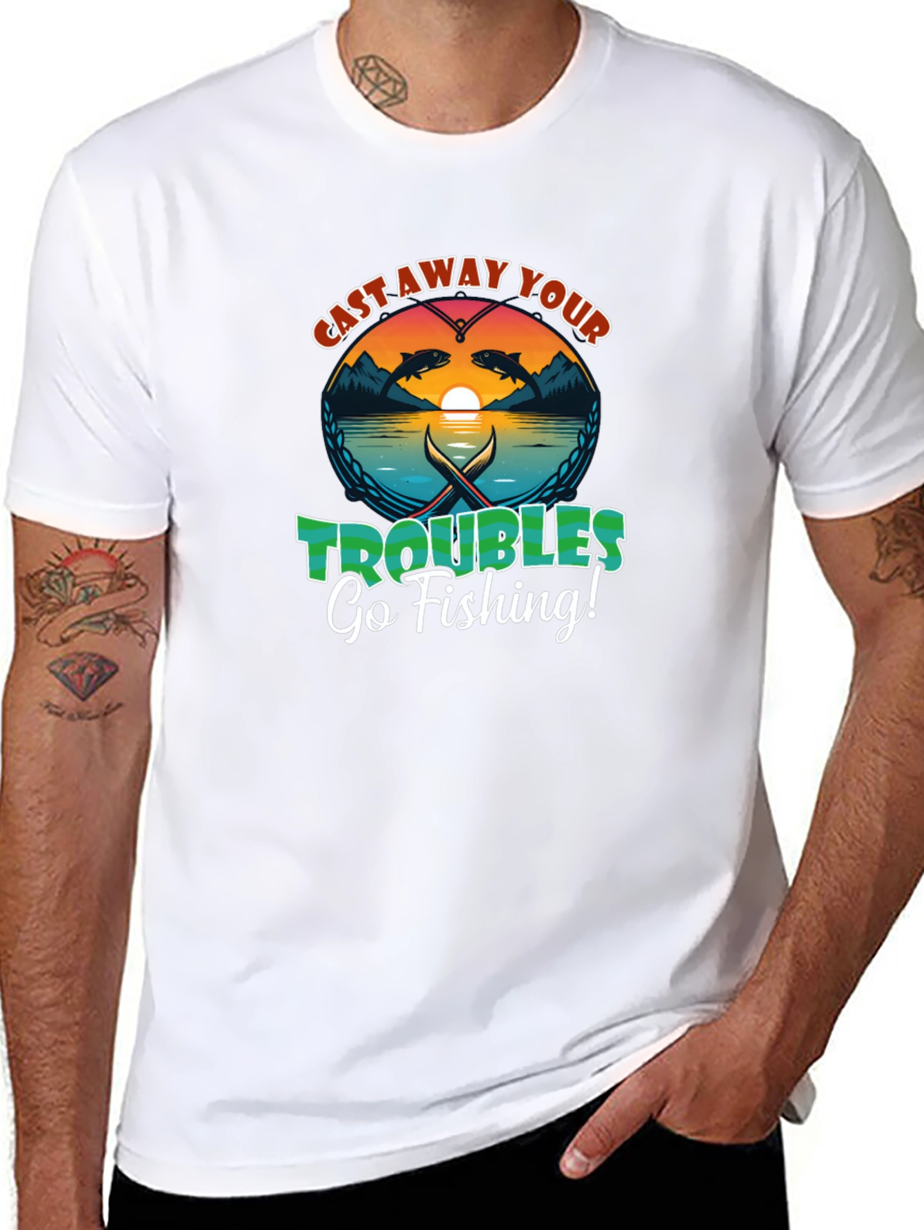 Cast Away Your Troubles Fishing Graphic T-Shirt
