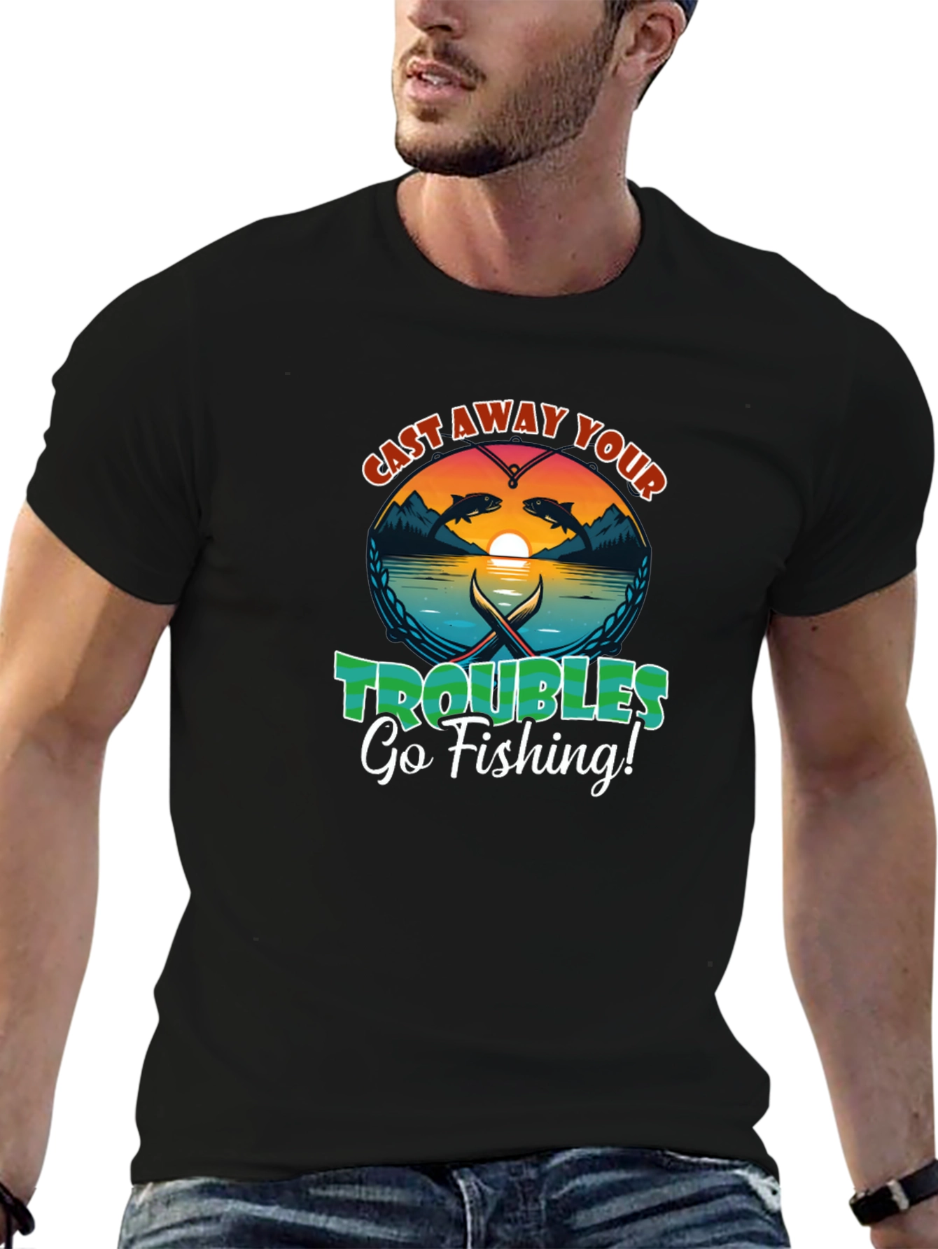 Cast Away Your Troubles Fishing Graphic T-Shirt